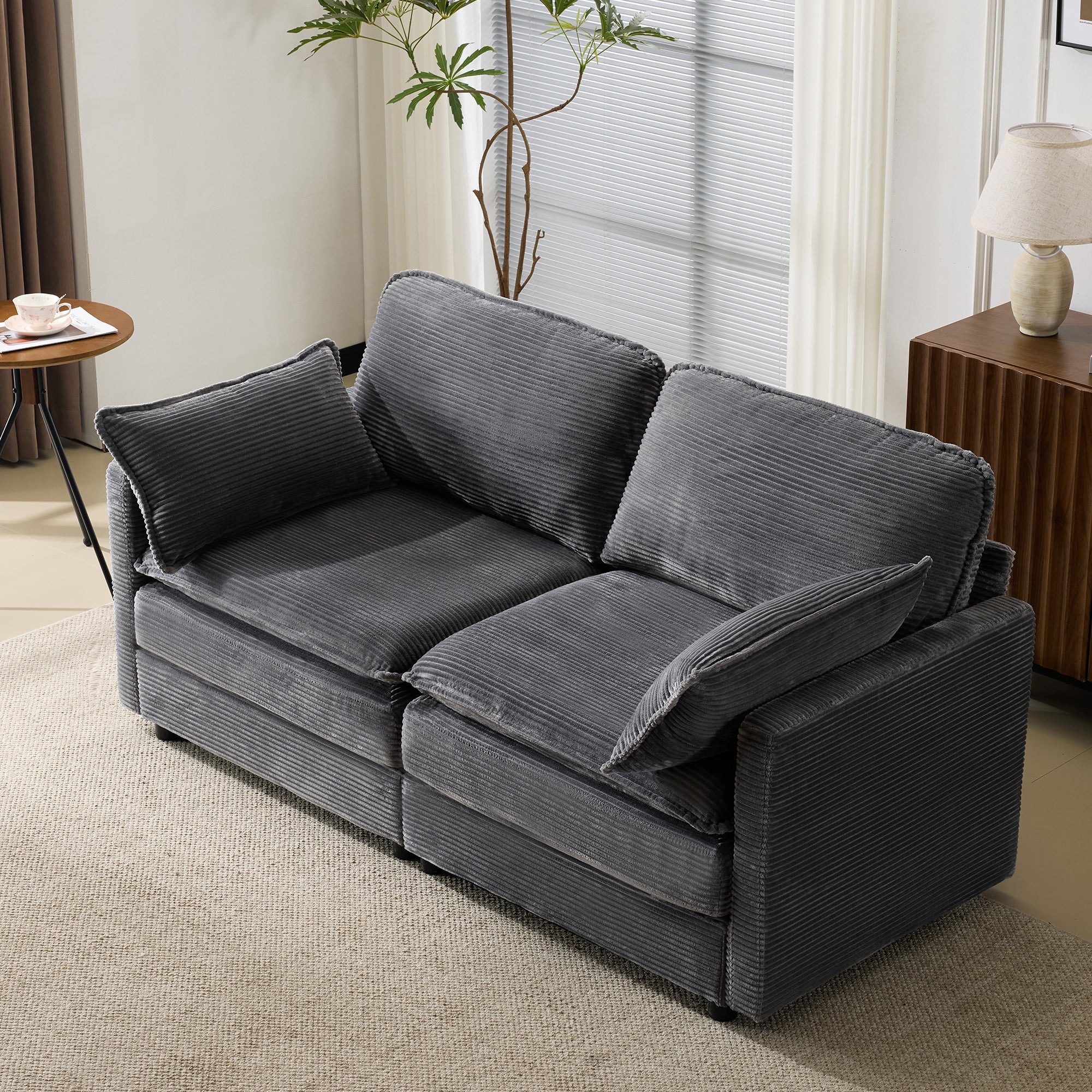 Logidon 2-zitsbank Grijs Modern Minimalistisch Houten Frame
