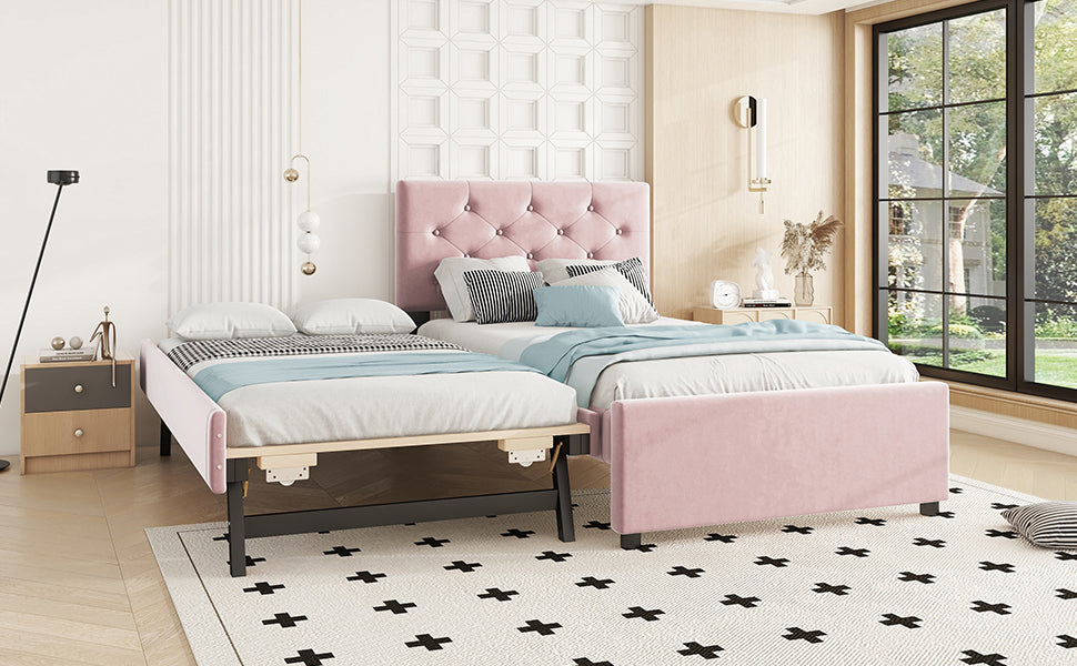 Logidon gestoffeerd bed 90x200 roze fluweel met rolcontainer