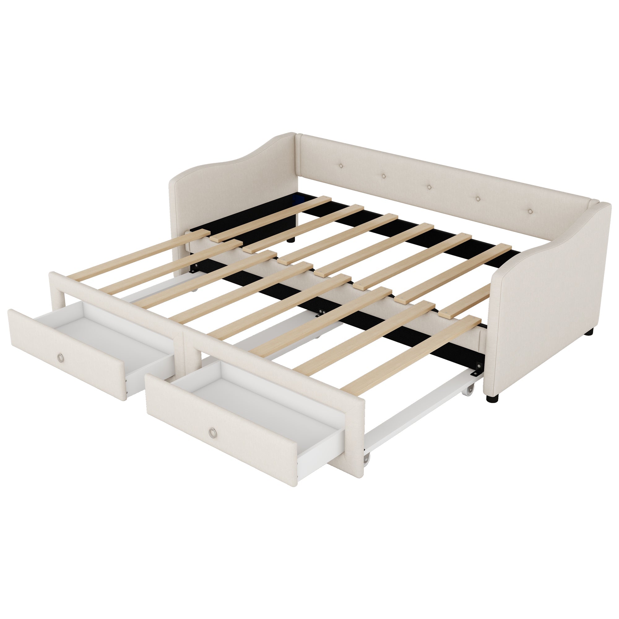 Logidon dagbed 90x200cm beige linnen met uitschuifbaar bed