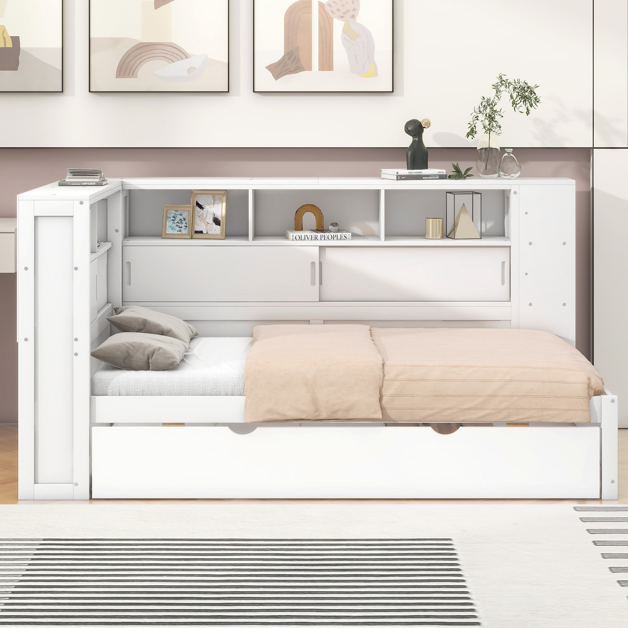 Logidon daybed 90x200cm wit met uitschuifbaar bed en USB opbergvak