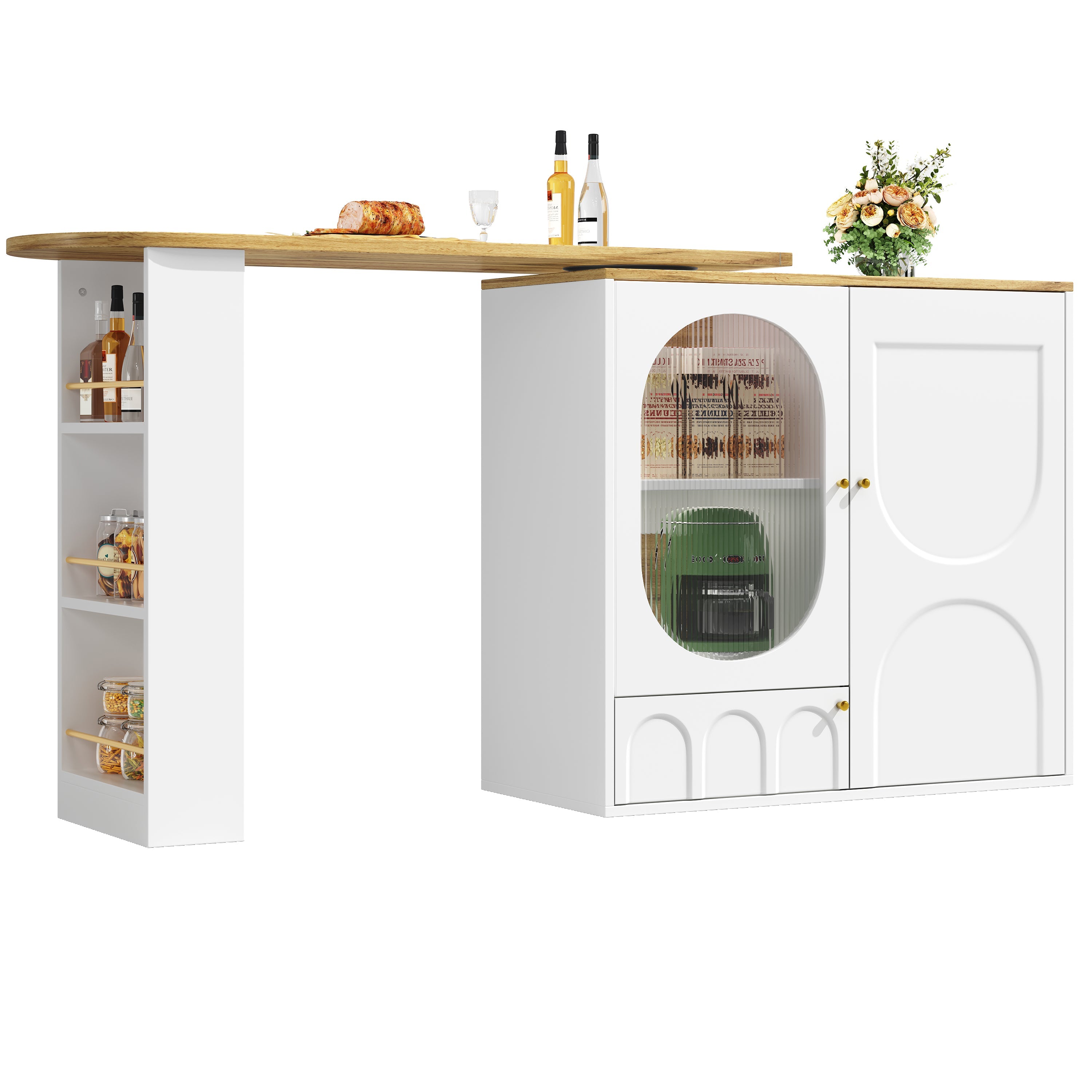 Logidon 360° Draaibare Bartafel Keukeneiland Wit Zwart Met Opbergruimte