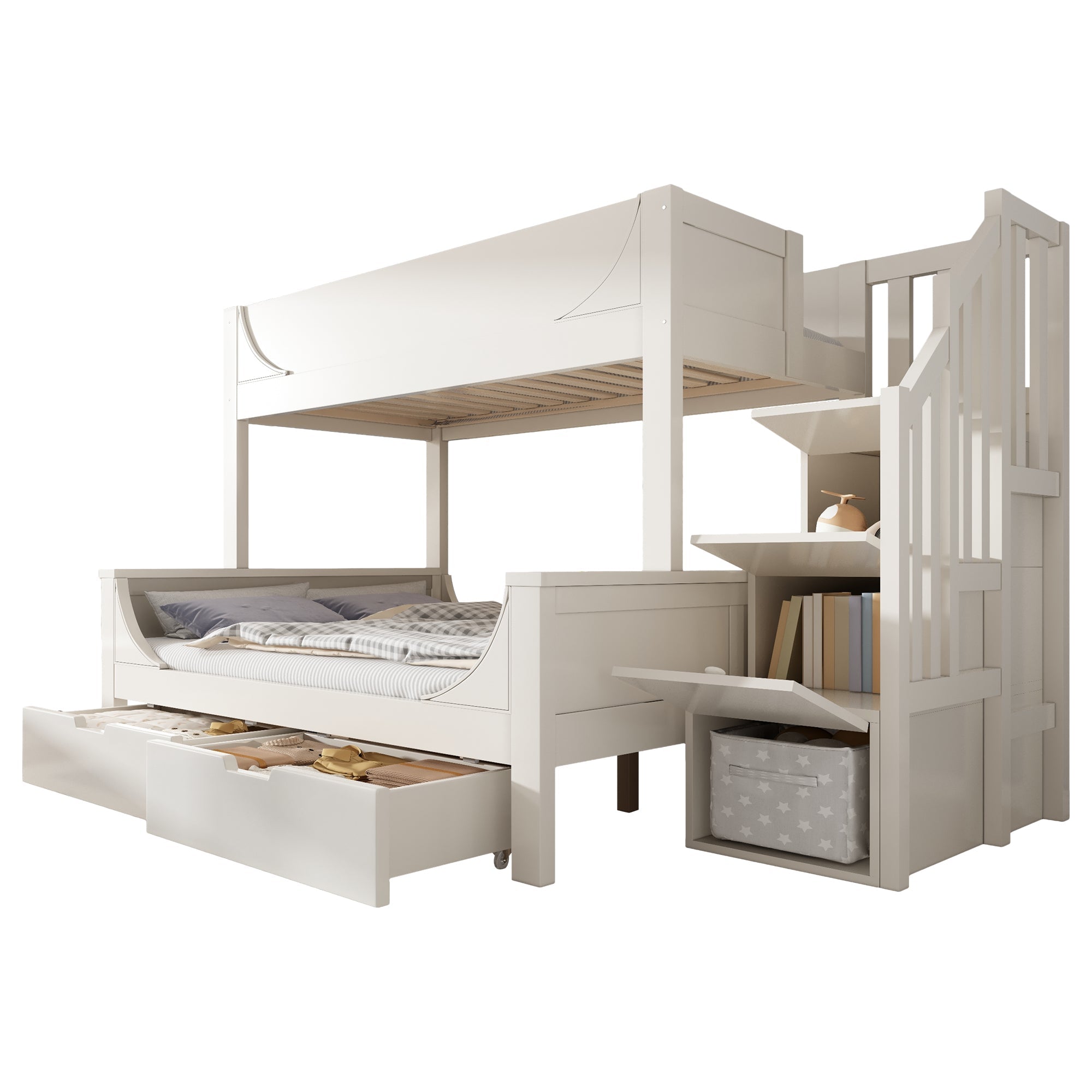 Logidon stapelbed kinderbed wit met ladderkast en lades
