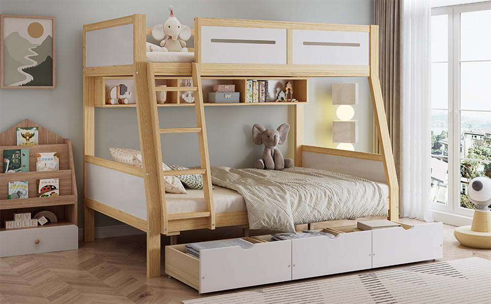 Logidon stapelbed met drie lades wit naturel 90x200 120x200