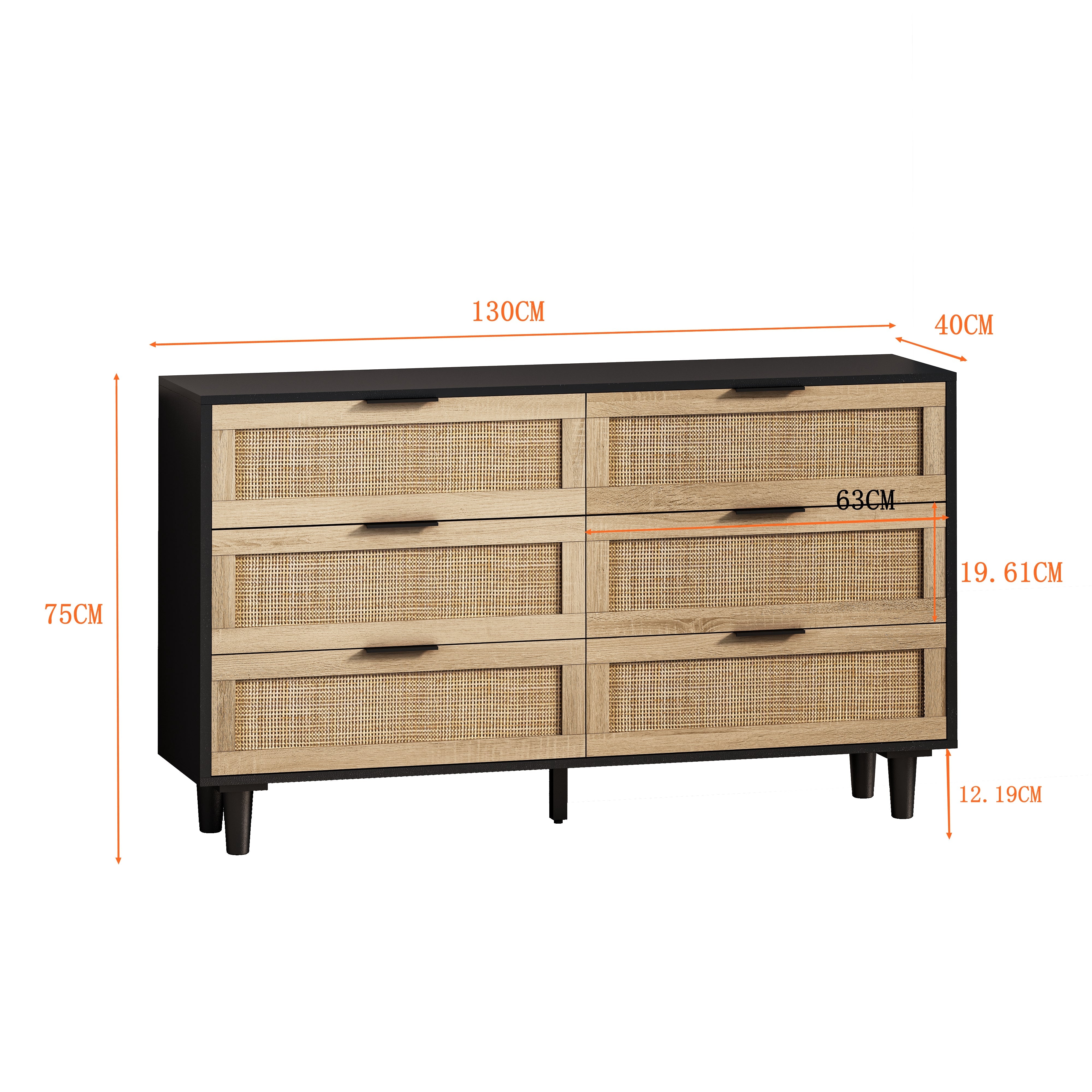 Logidon Rotan opbergkast 130 cm zwart 6 lades