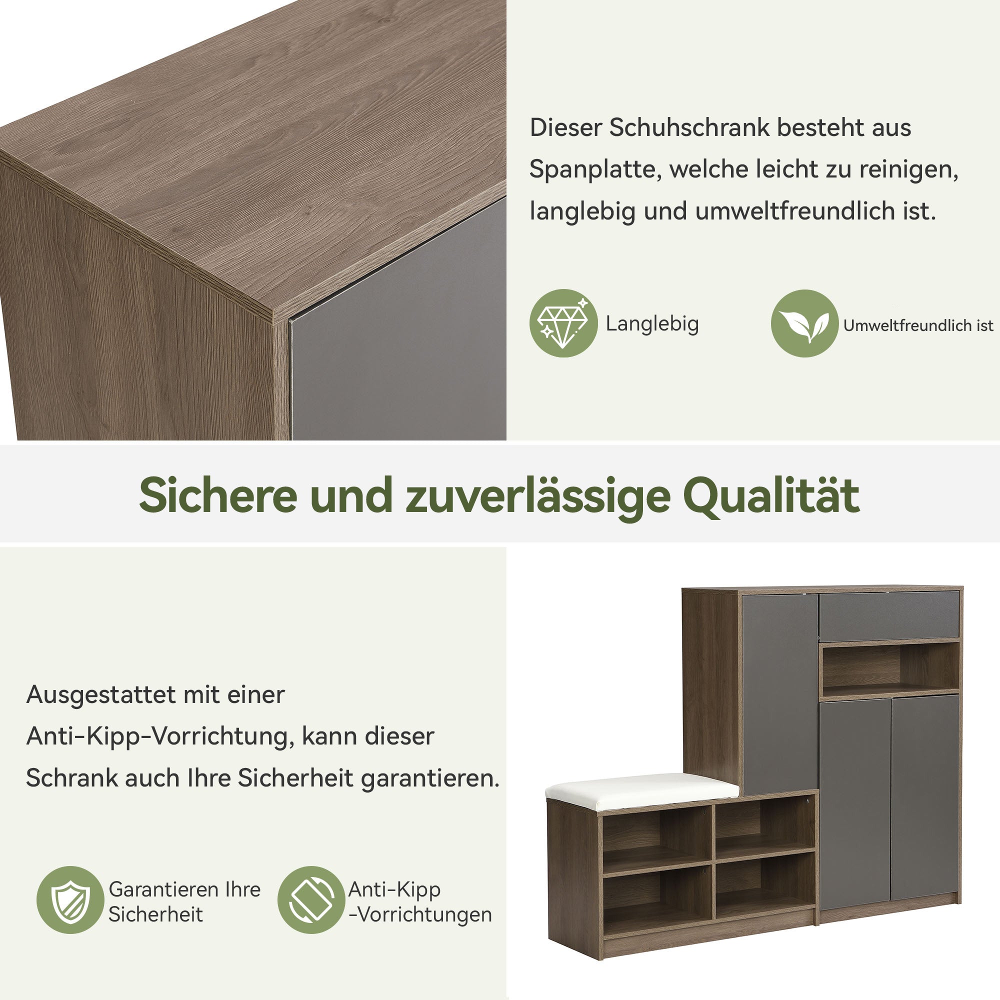 Logidon Schoenenbank Grijs Met Gewatteerde Zitting Verstelbare Planken 140x35x110 cm