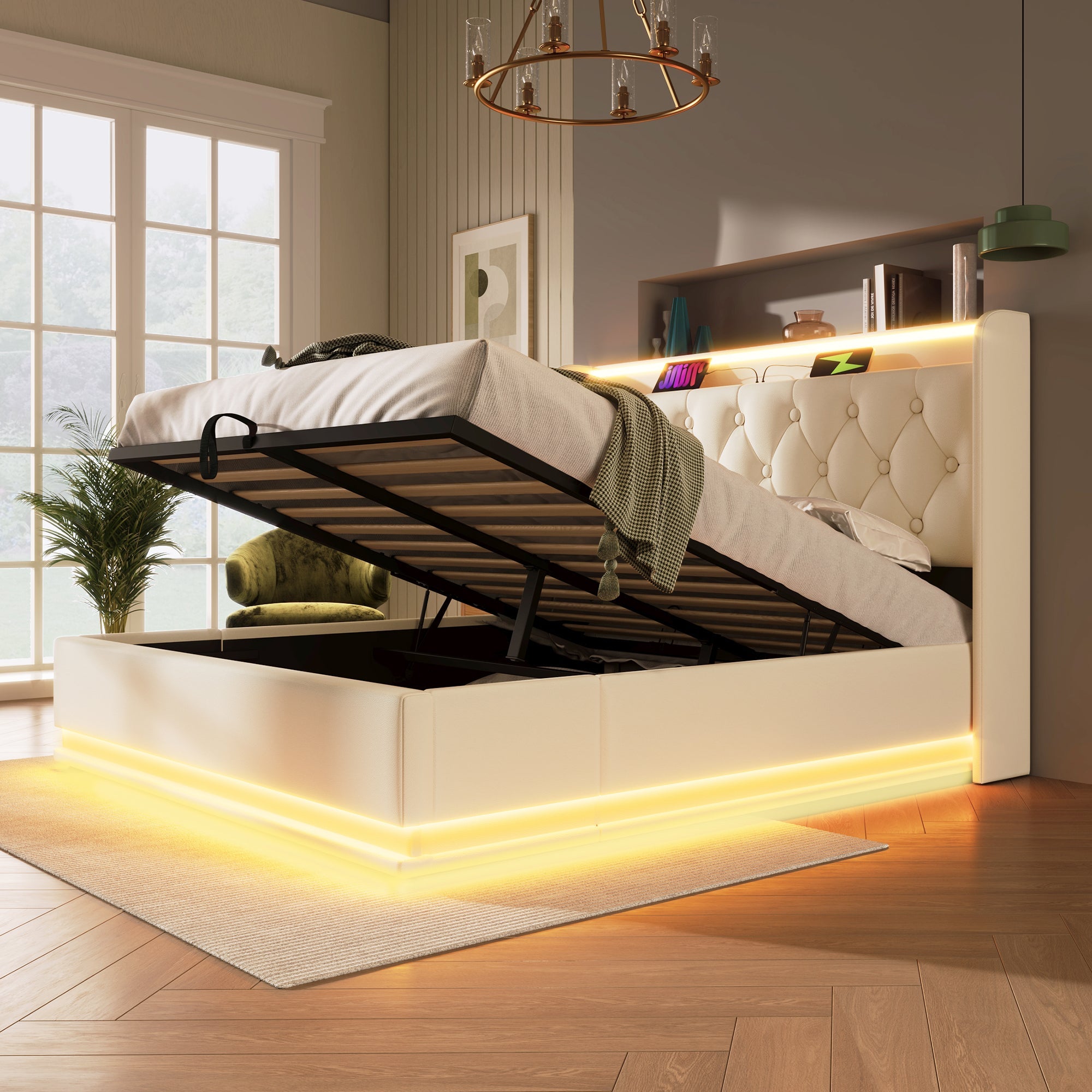 Logidon gestoffeerd bed tweepersoonsbed 160X200 cm wit met 360 surround LED