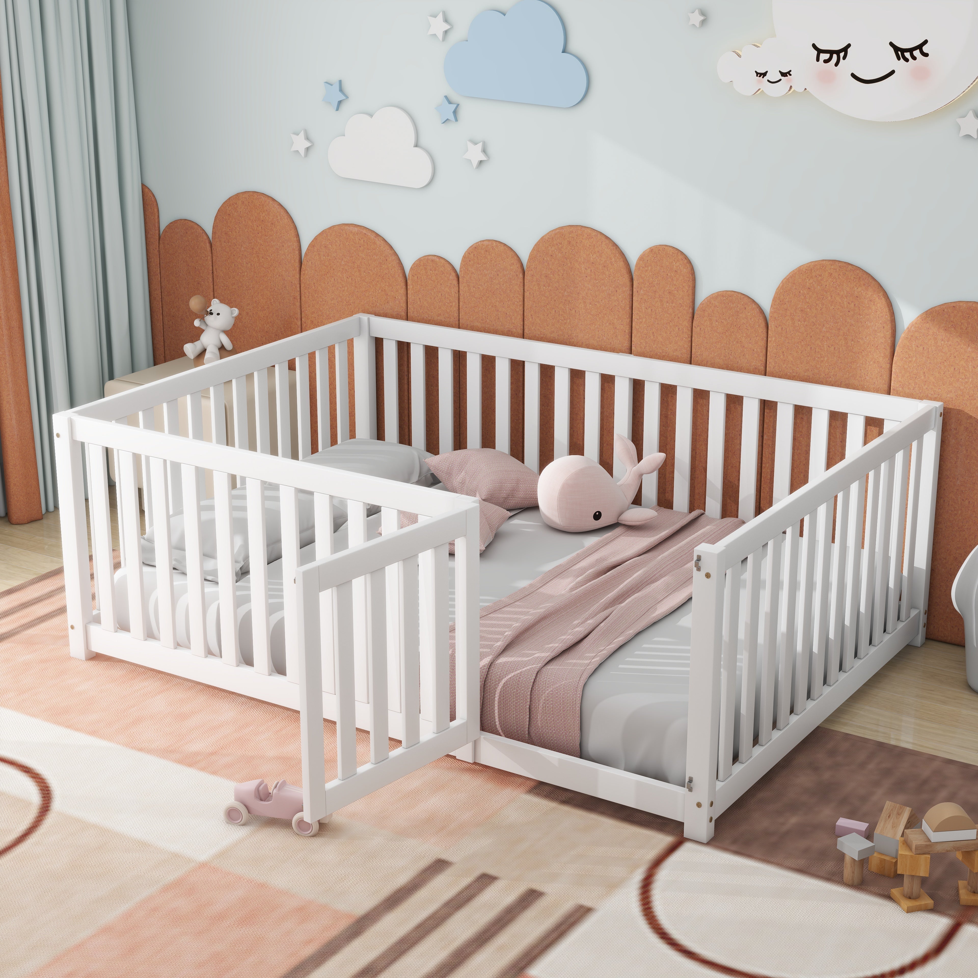 Logidon Children's Bed 140x200 White With Door and Fence