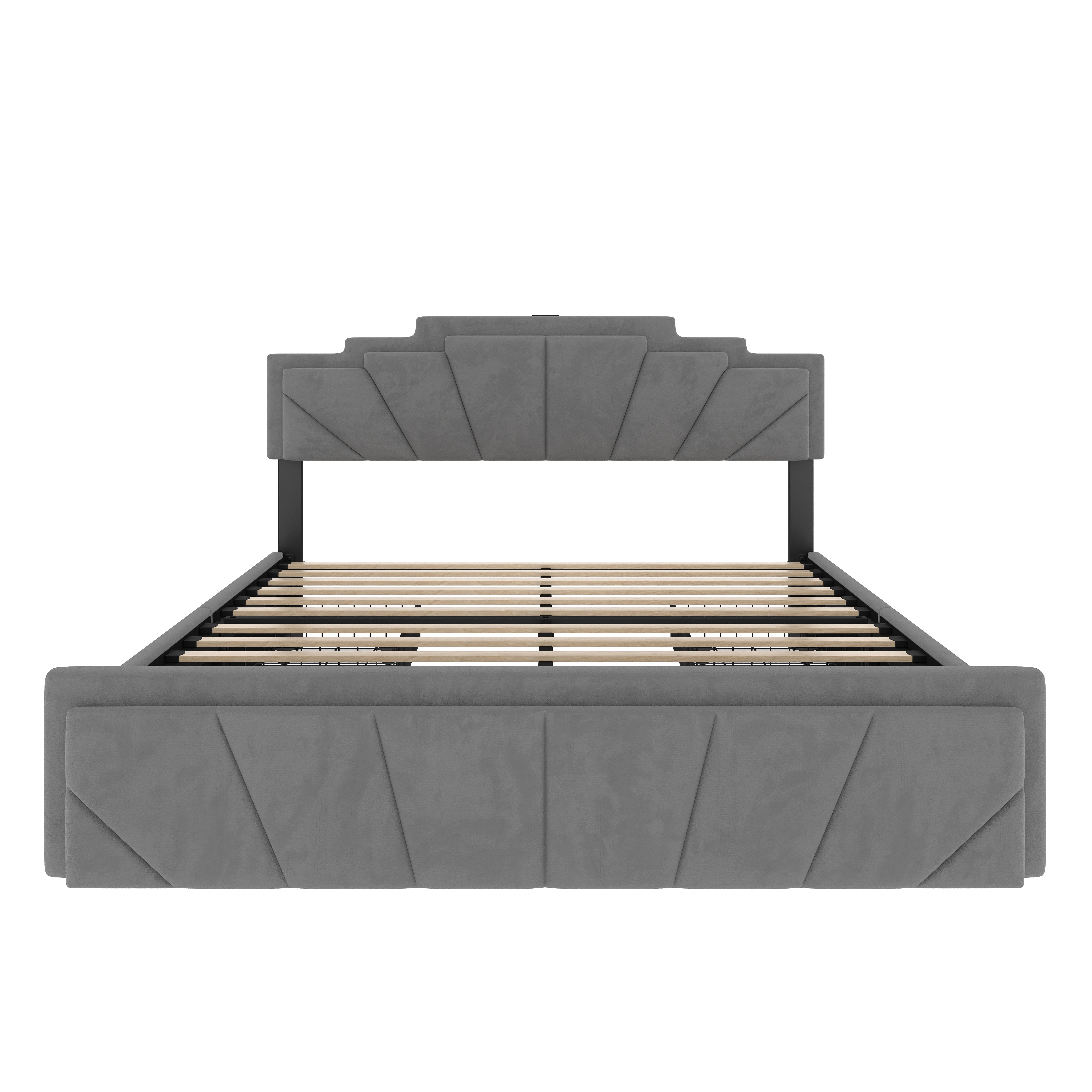 Logidon gestoffeerd bed 160x200 cm donkergrijs fluweel LED-hoofdbord