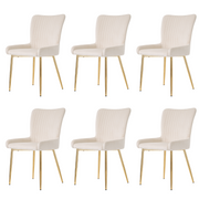 Logidon fluwelen eetkamerstoelen beige, set van 6 met goudkleurige metalen poten