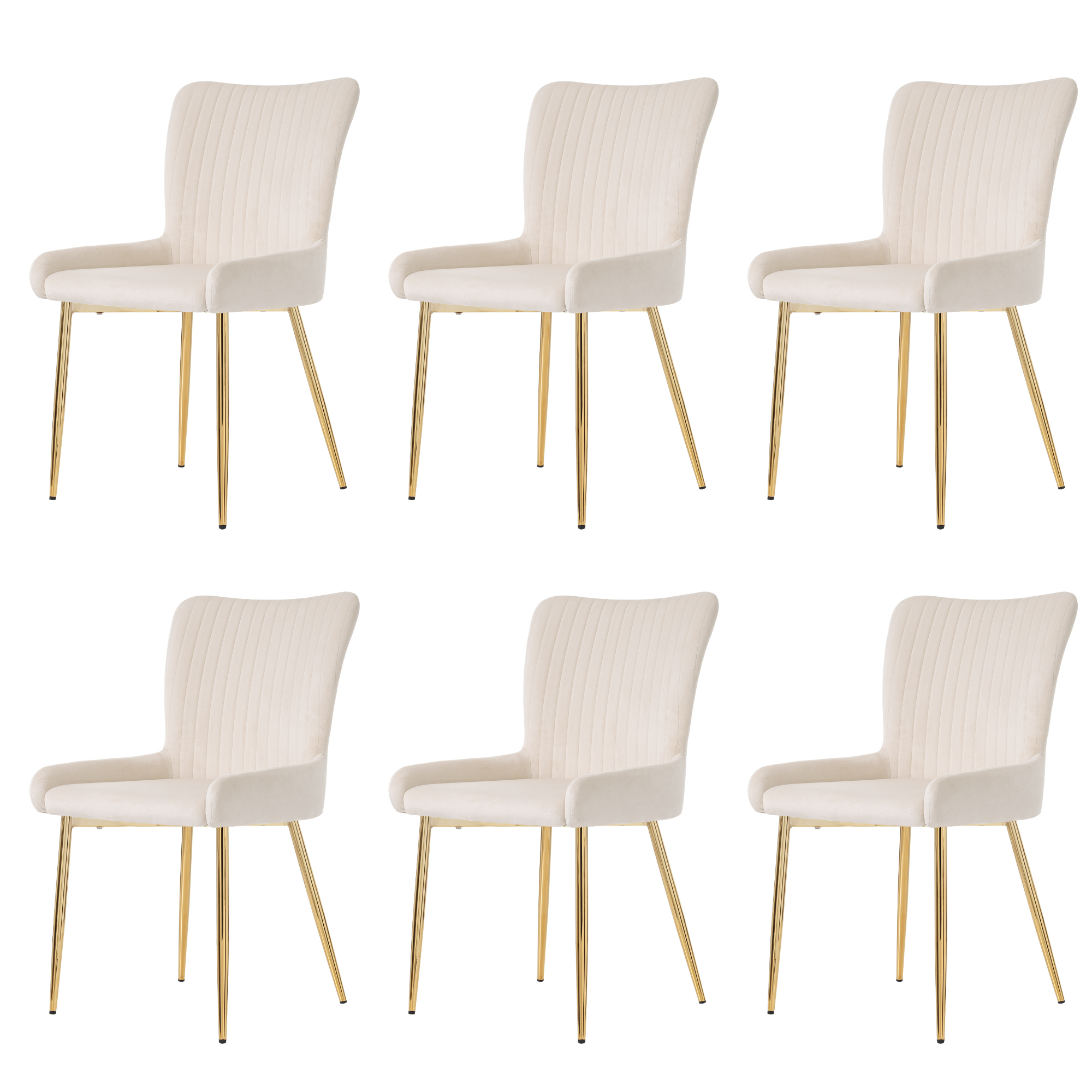 Logidon fluwelen eetkamerstoelen beige, set van 6 met goudkleurige metalen poten