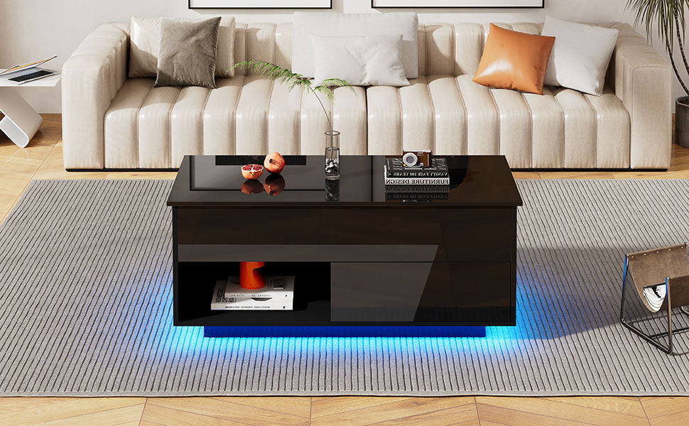 Logidon hoogglans salontafel 100x50x55 cm zwart LED-verlichting