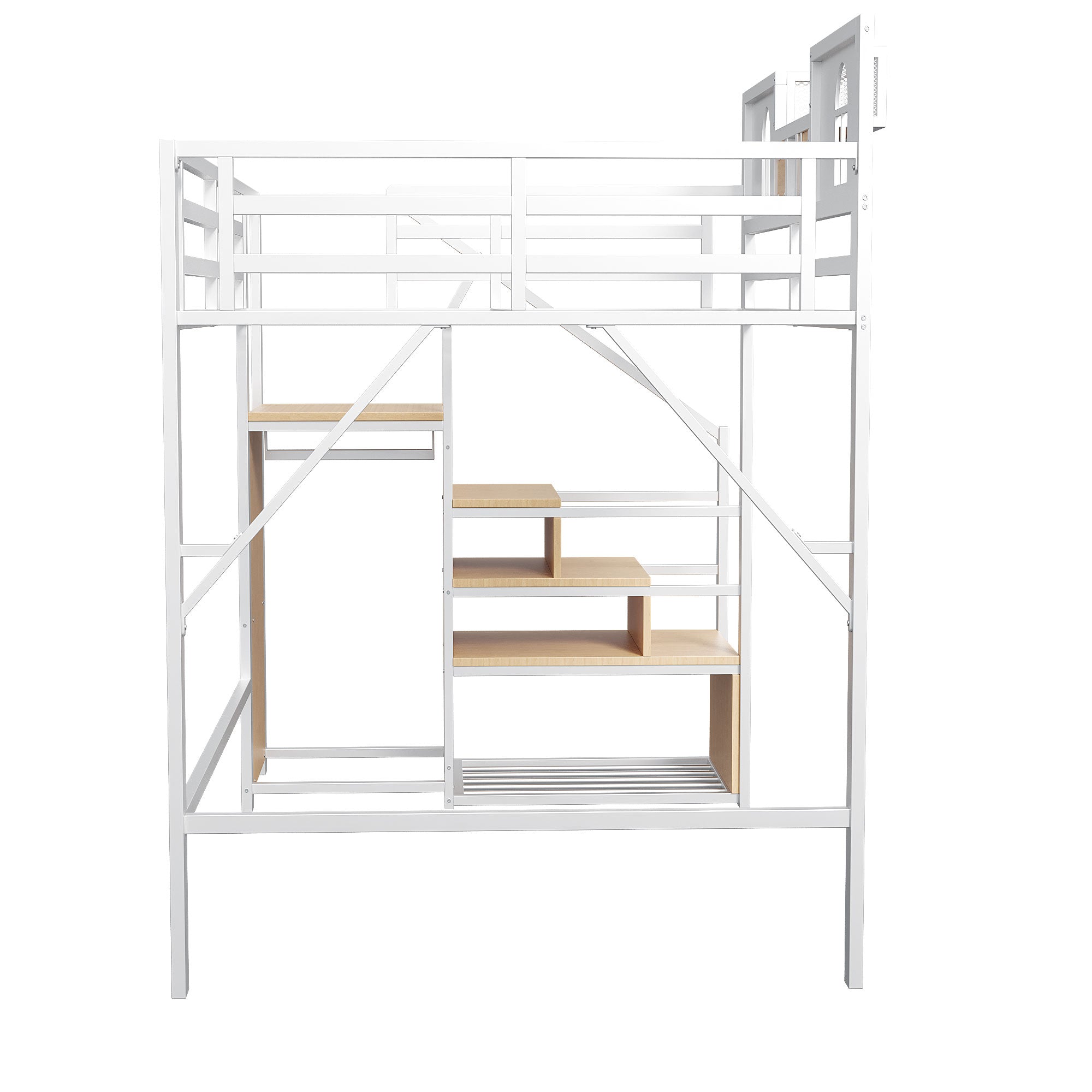 Logidon metalen hoogslaper 140x200 cm wit met opbergladder