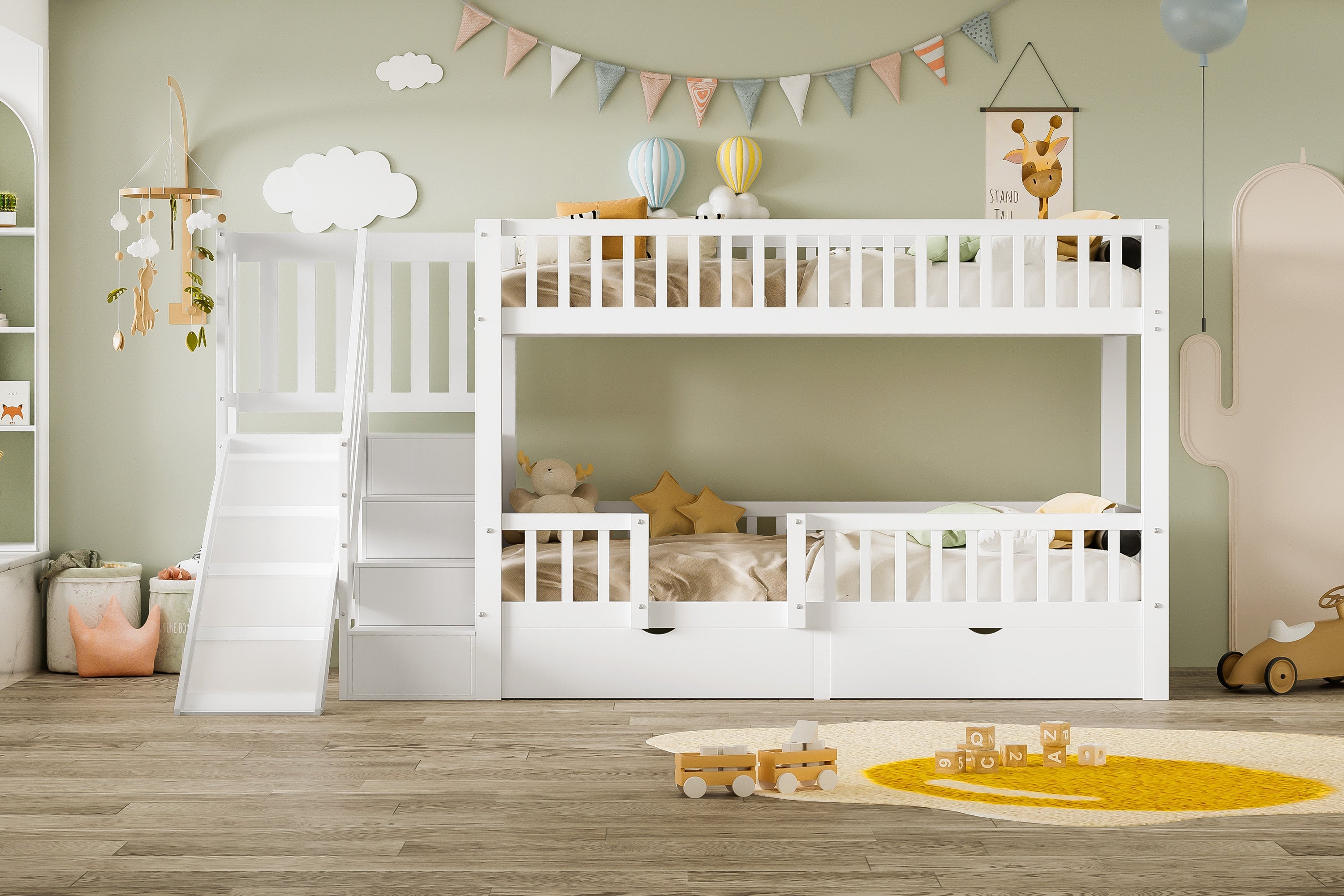 Logidon kinderstapelbed wit 90x200 cm met glijbaan en trap