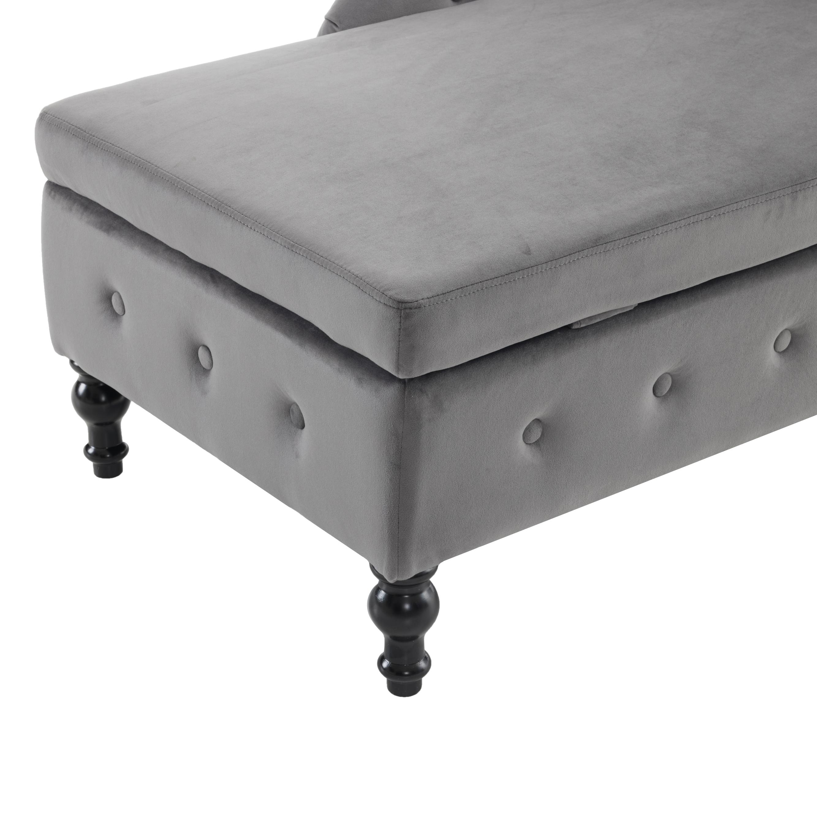 Logidon chaise longue bank grijs fluweel met opbergspijkerkop