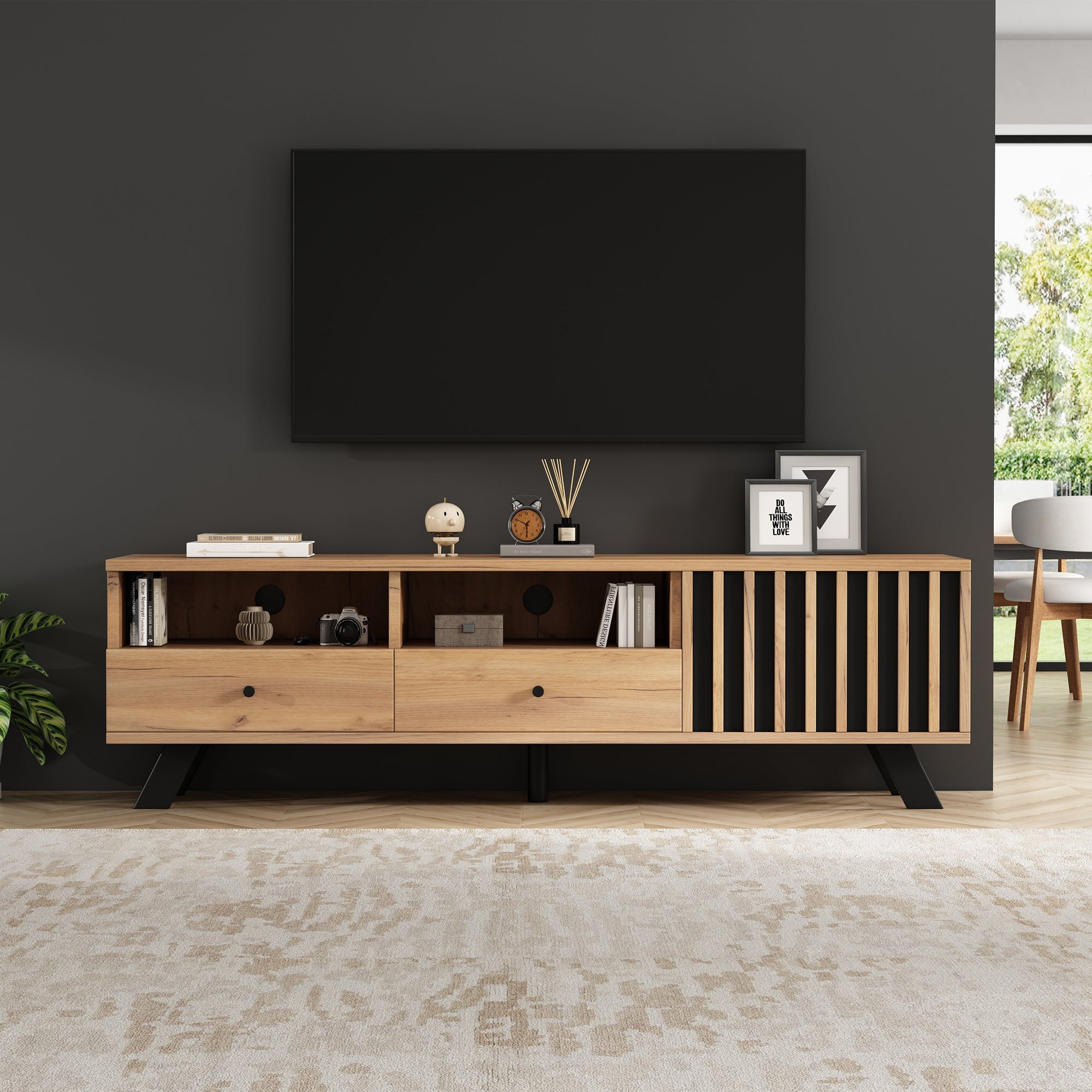 Logidon TV-meubel 150 x 38 x 44 cm natuurlijke houtlook 2 lades