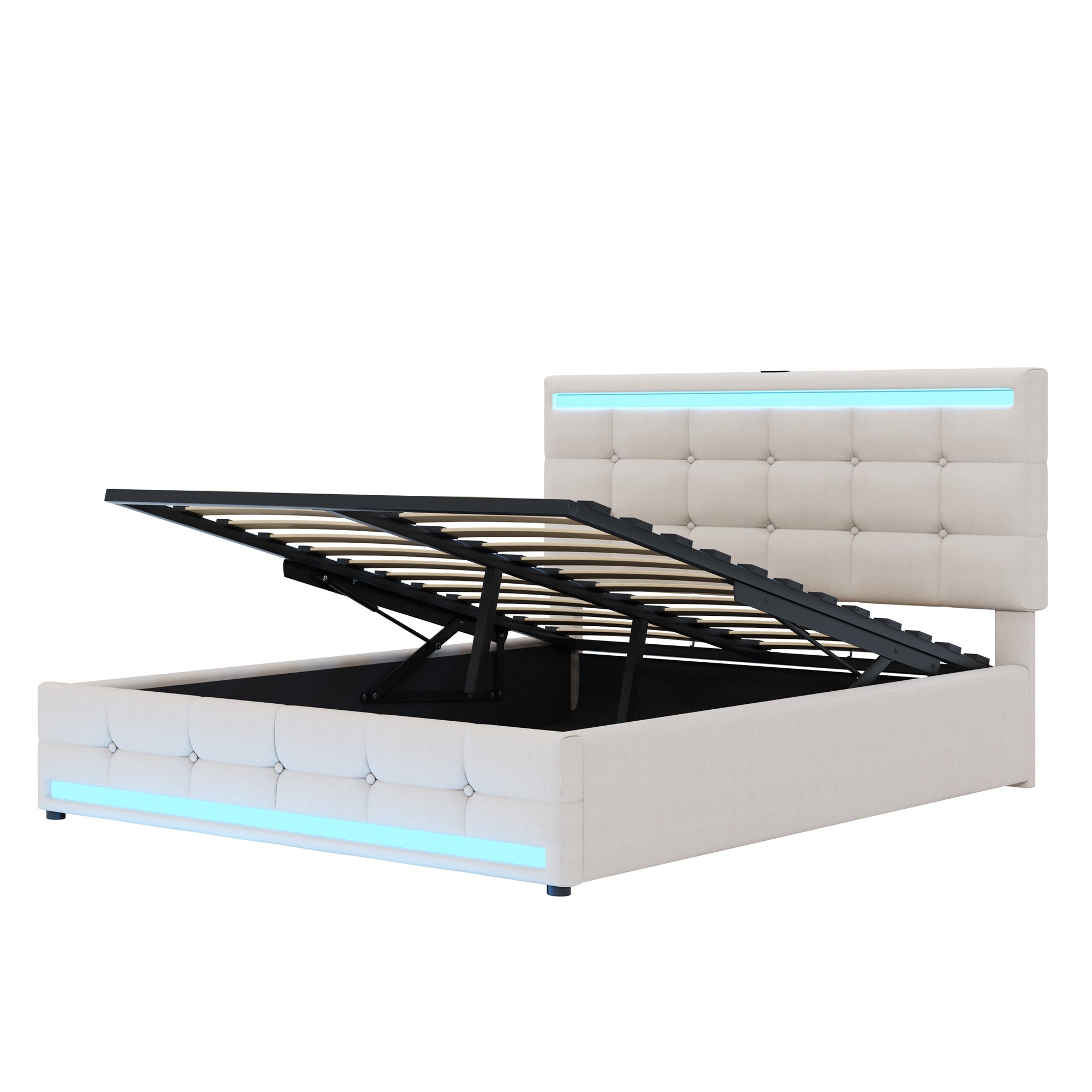 Logidon gestoffeerd bed 140x200 beige met LED verlichting en opbergruimte