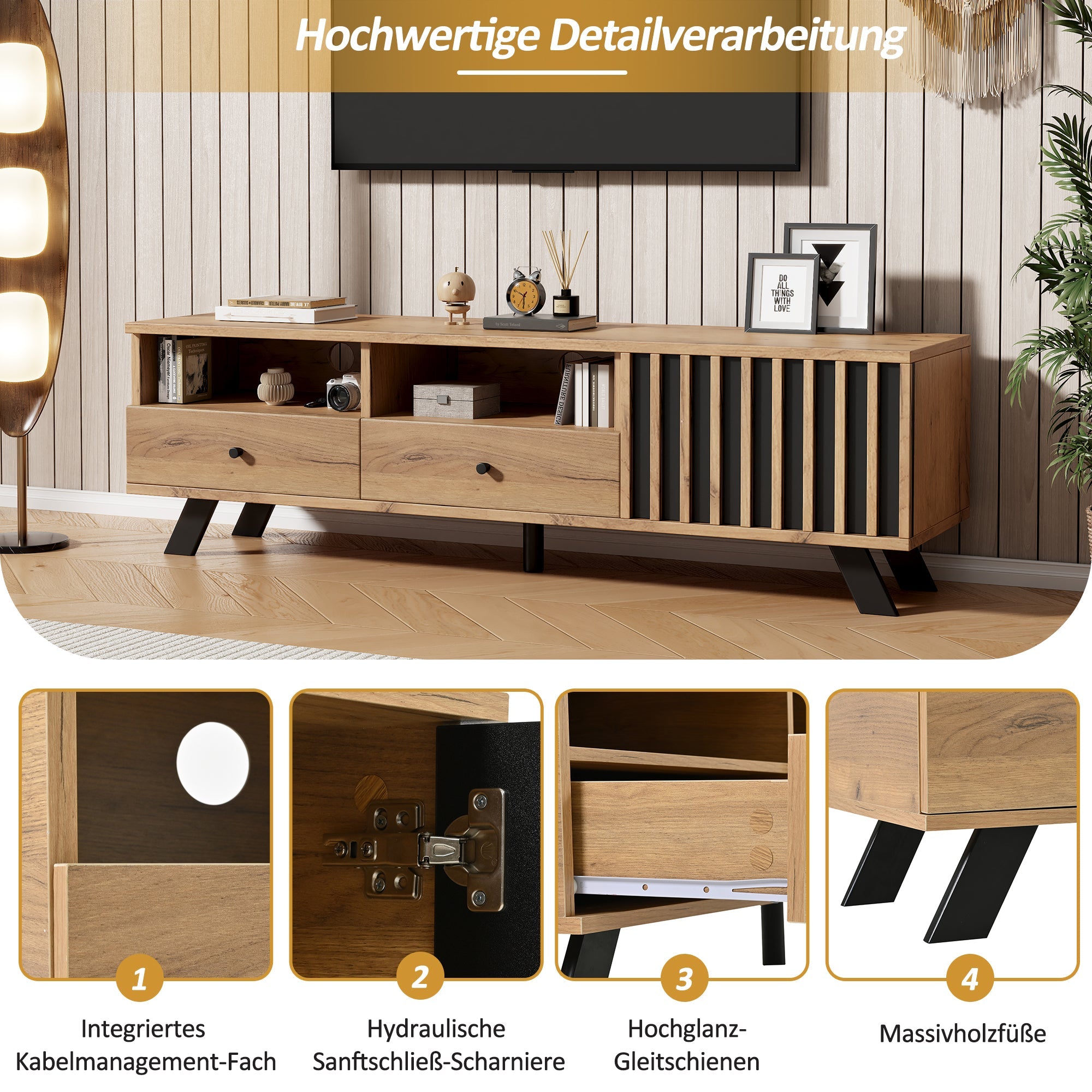 Logidon TV-meubel 150 x 38 x 44 cm natuurlijke houtlook 2 lades