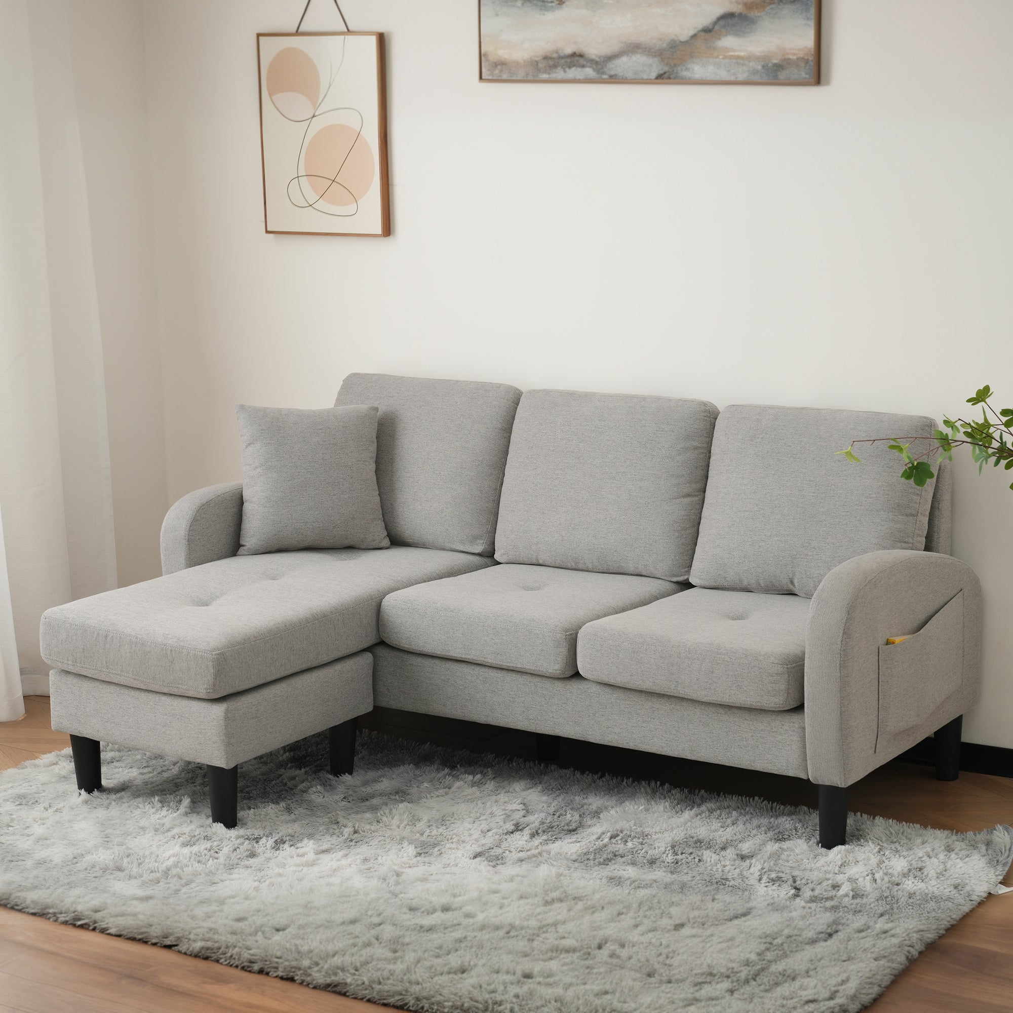 Logidon L-vormige hoekbank met chaise longue Grijs 185 x 118 cm