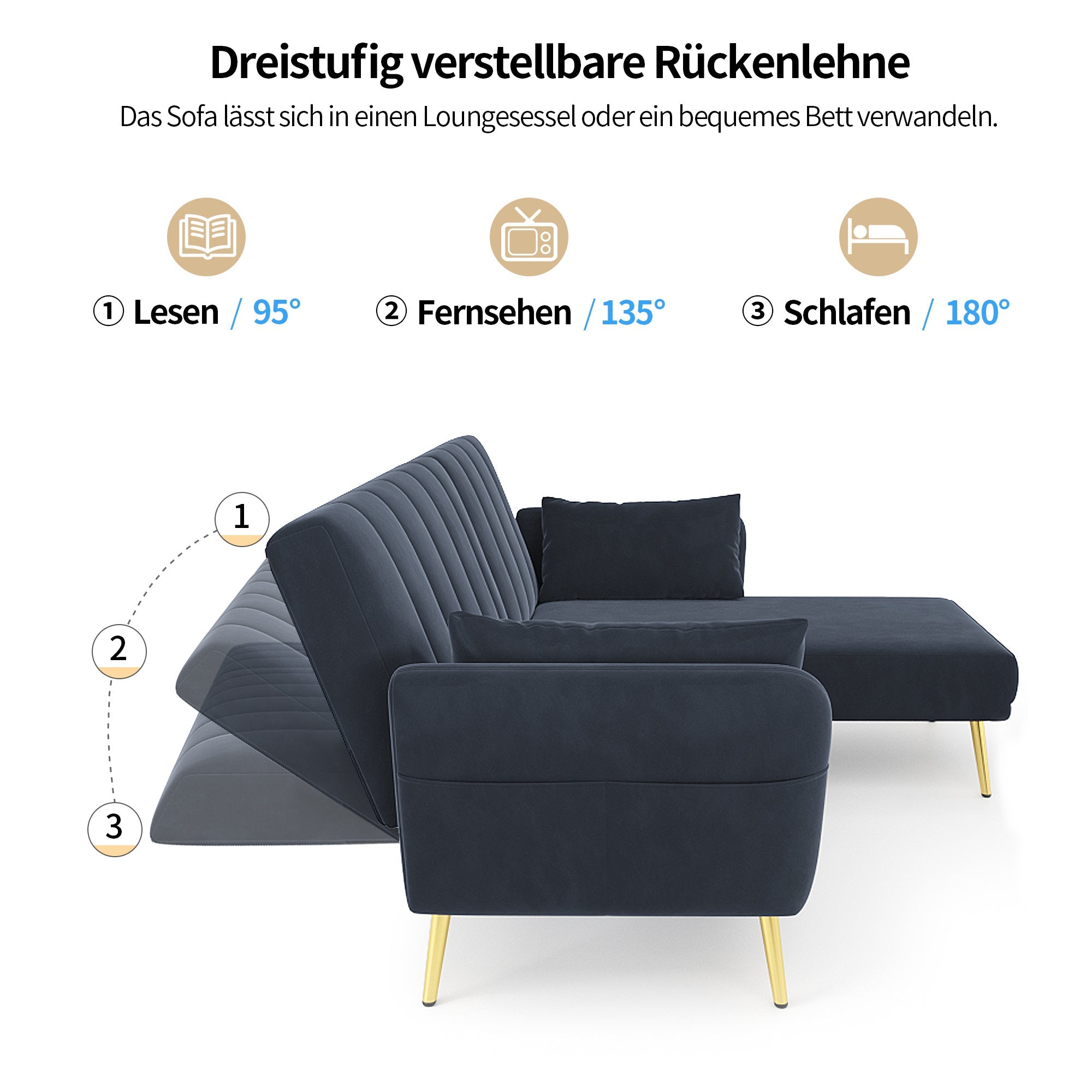Logidon L-vormige slaapbank fluweelzwart 3-zits opbergruimte