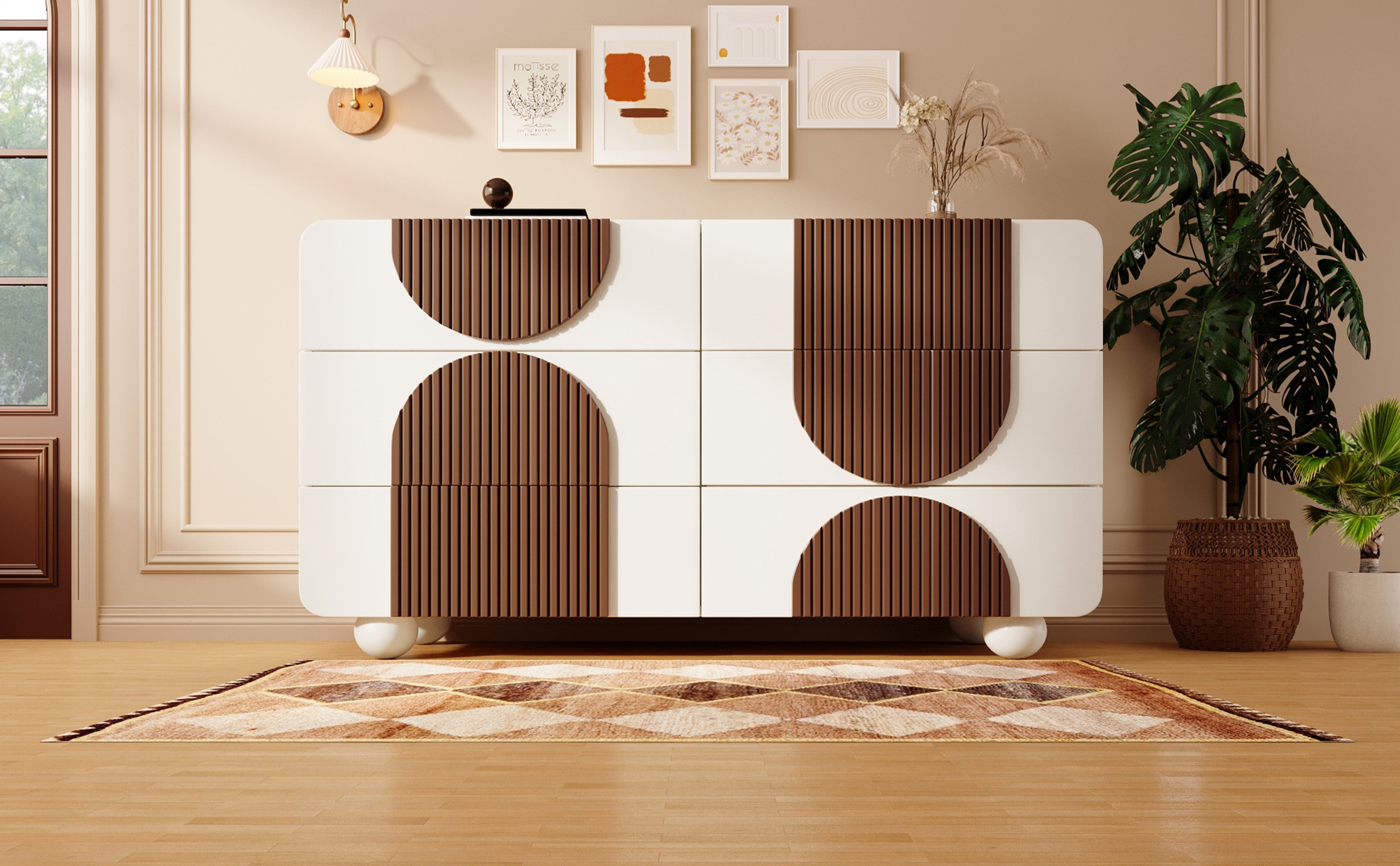 Logidon ladekast 6 lades wit bruin houten latten 121x71x41 cm