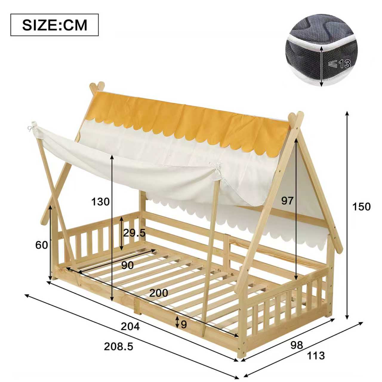 Logidon Cabinebed 90x200 met afneembare tent wit