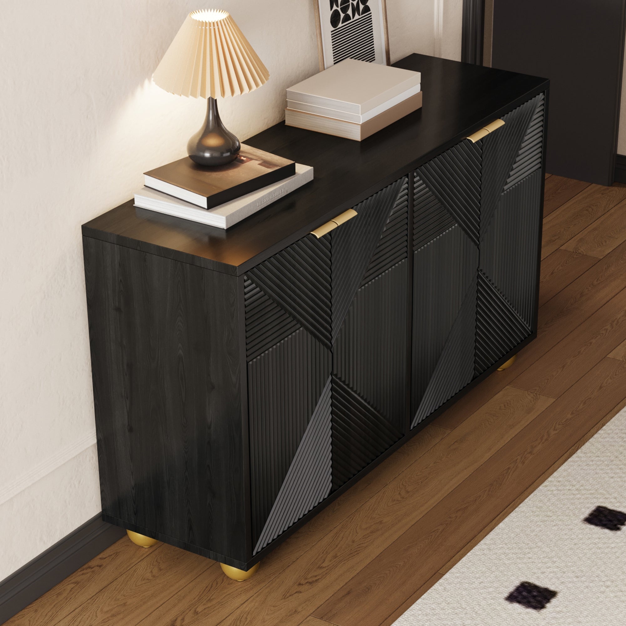 Logidon Dressoir 120 cm Zwart met Vier Deuren en Gouden Handgrepen