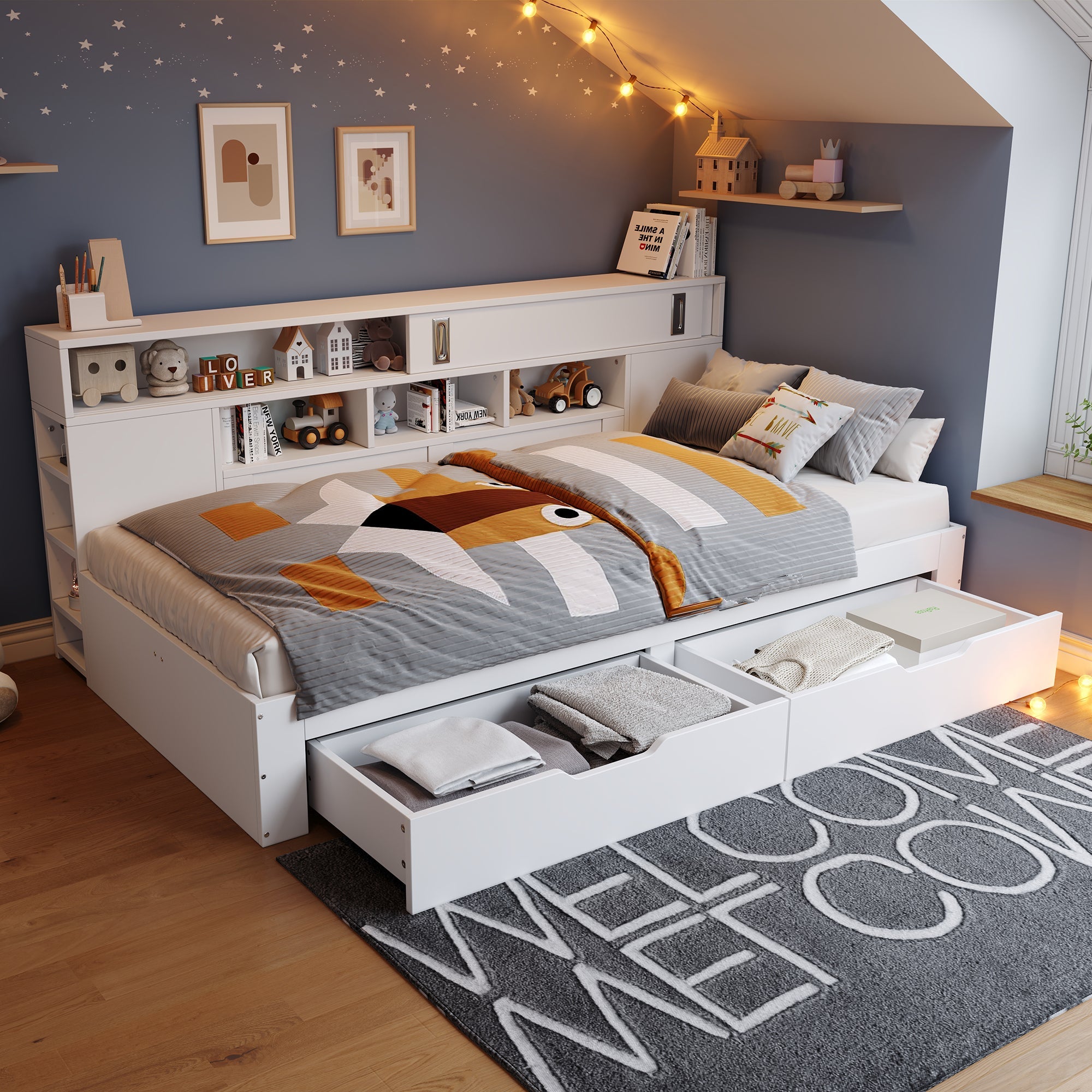 Logidon Kinderbed 90x190 cm Wit met Opberglades en Plank