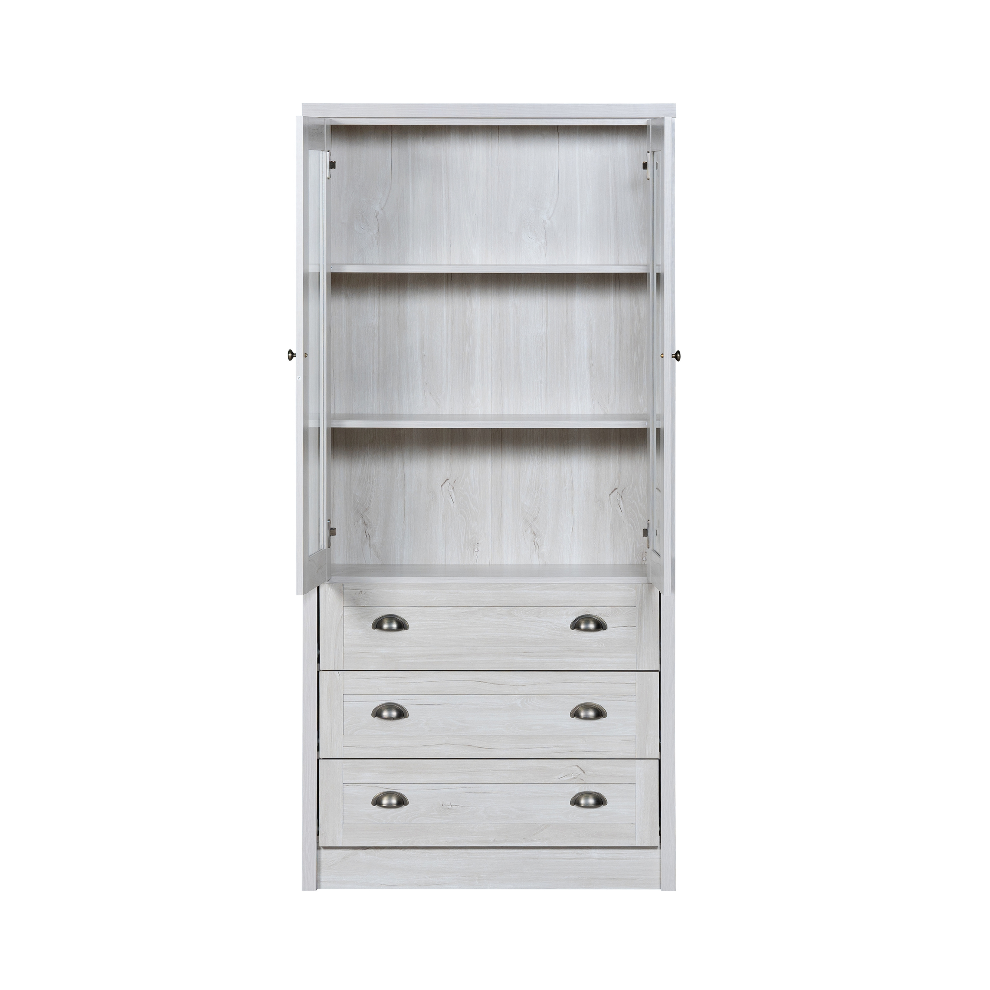 Logidon Modern highboard 80x34x171 cm wood look glass doors copper handles