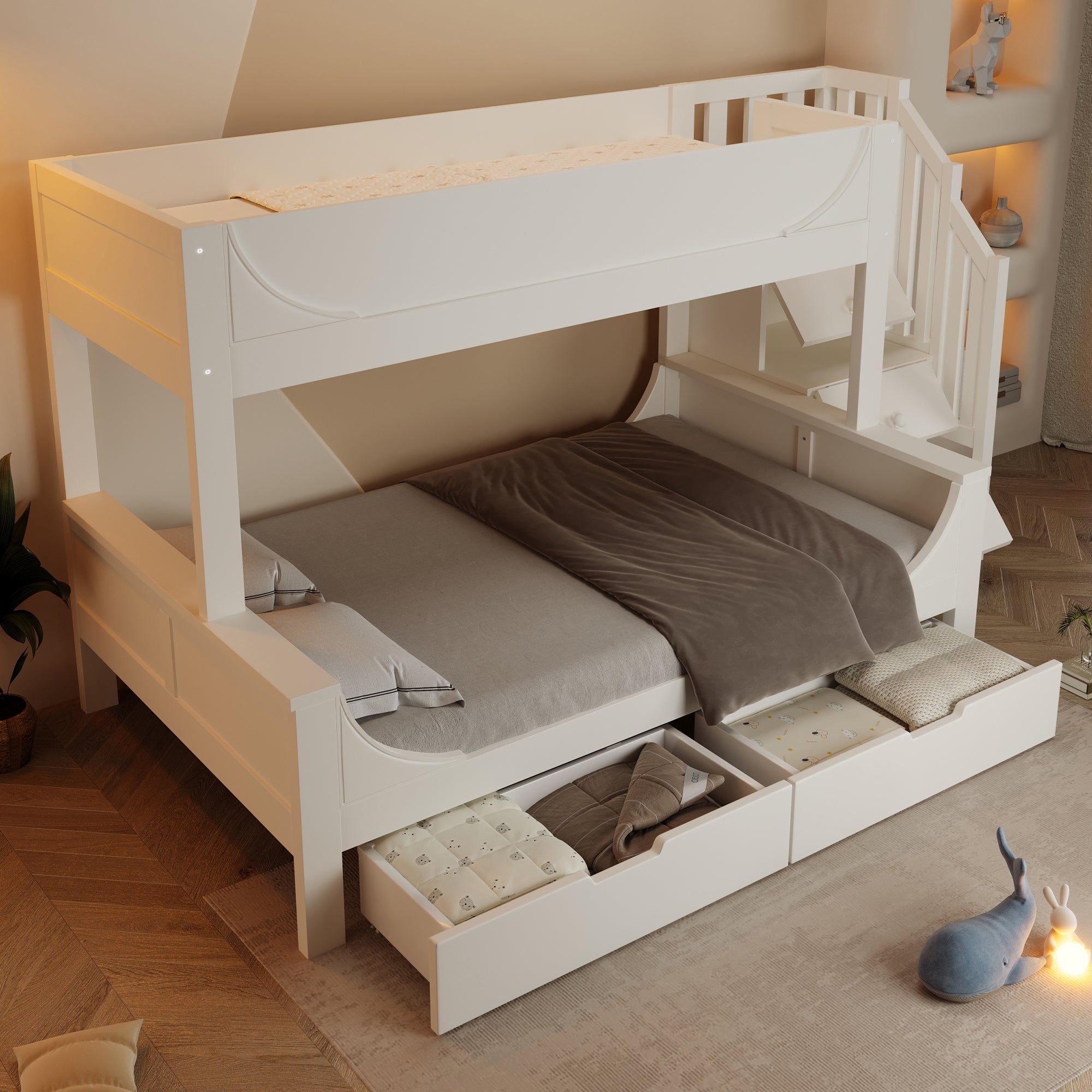 Logidon stapelbed kinderbed wit met ladderkast en lades