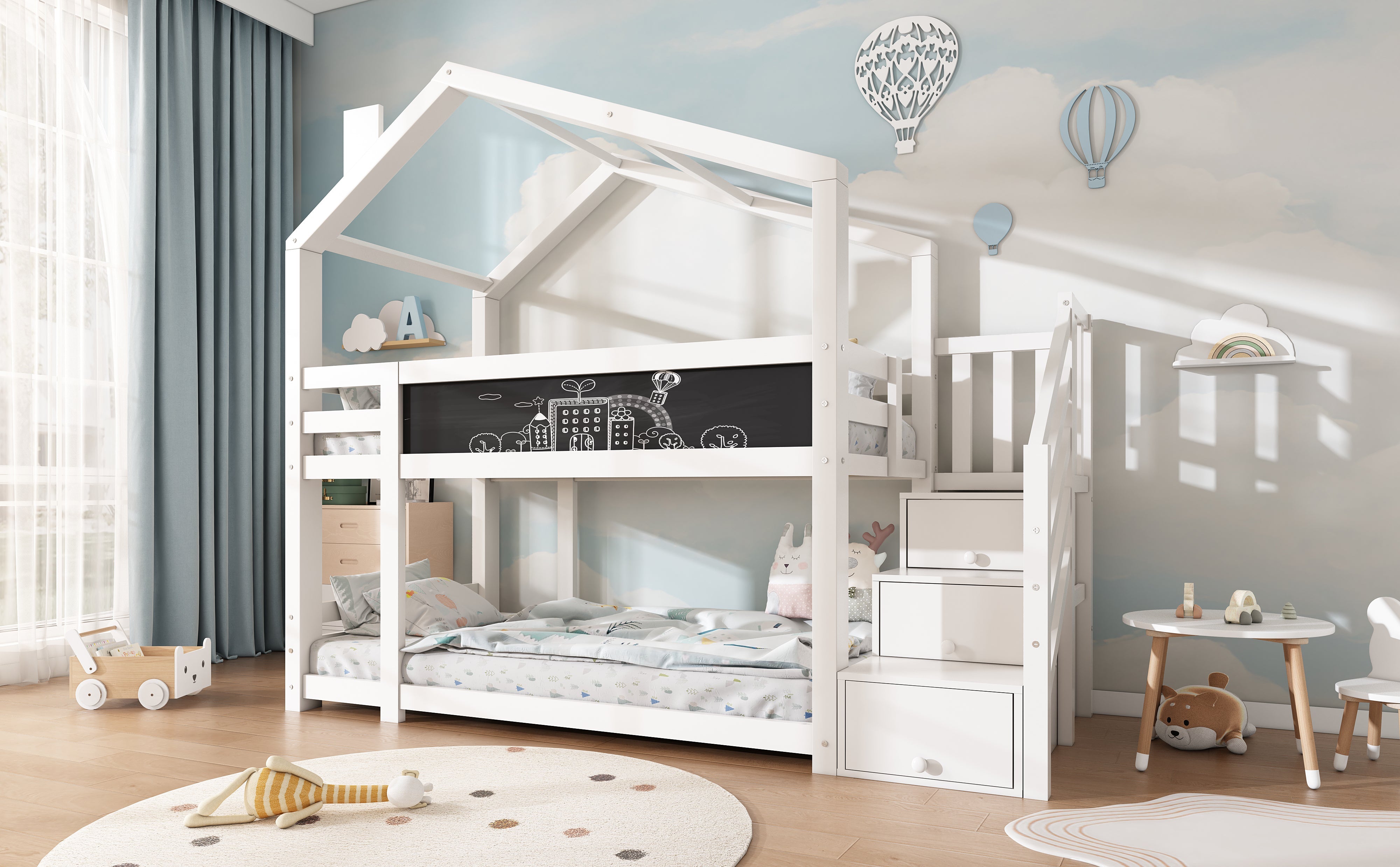 Logidon stapelbed boomhut 90x200 wit met schouw en opbergruimte