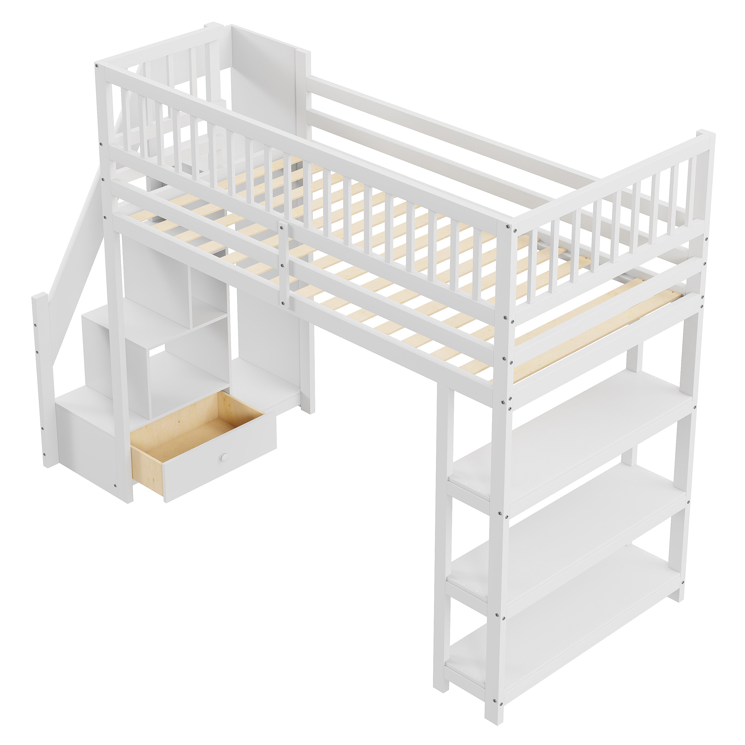 Logidon hoogslaper 90x200 met kledingkast en opbergruimte wit