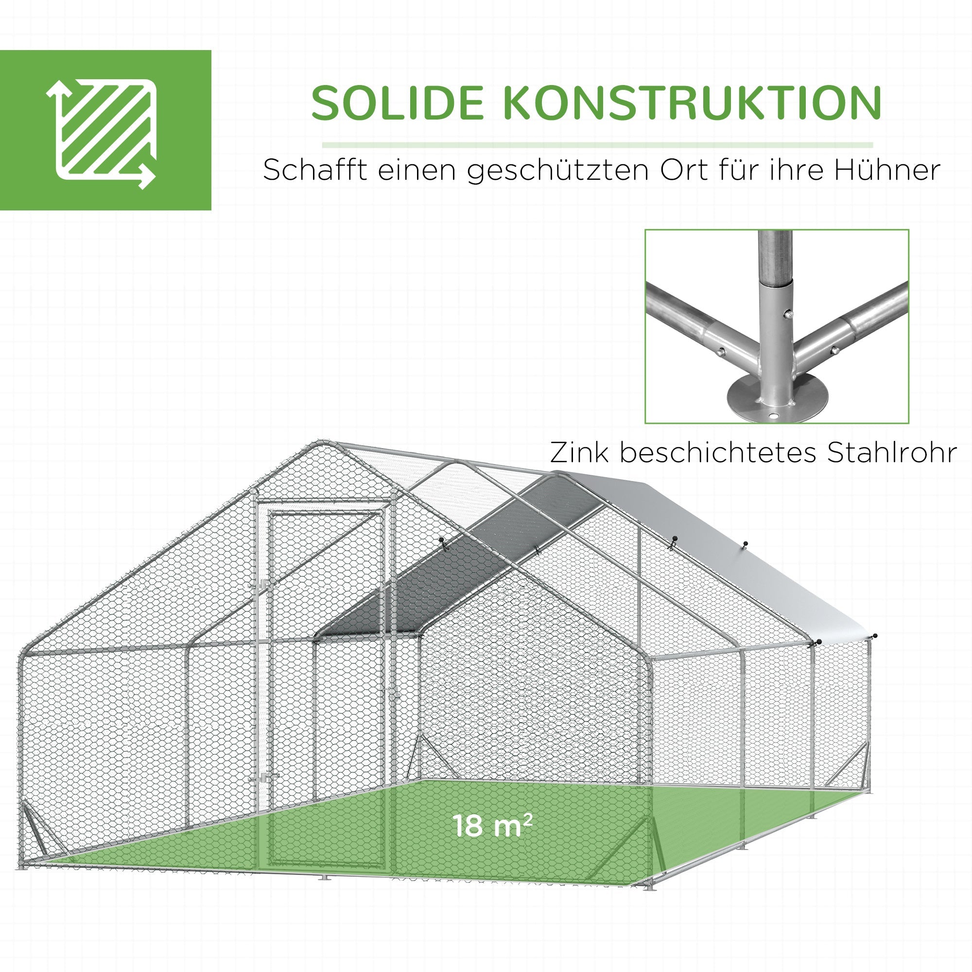 Logidon kippenhok XXL buitenverblijf 3x6x2 m zilver stalen dak