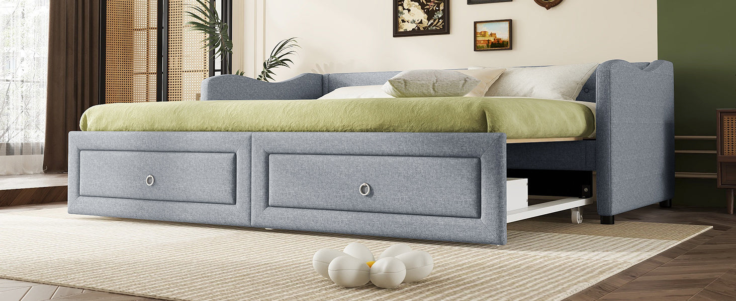 Logidon daybed 90x200 cm with pull-out bed, 2 drawers gray