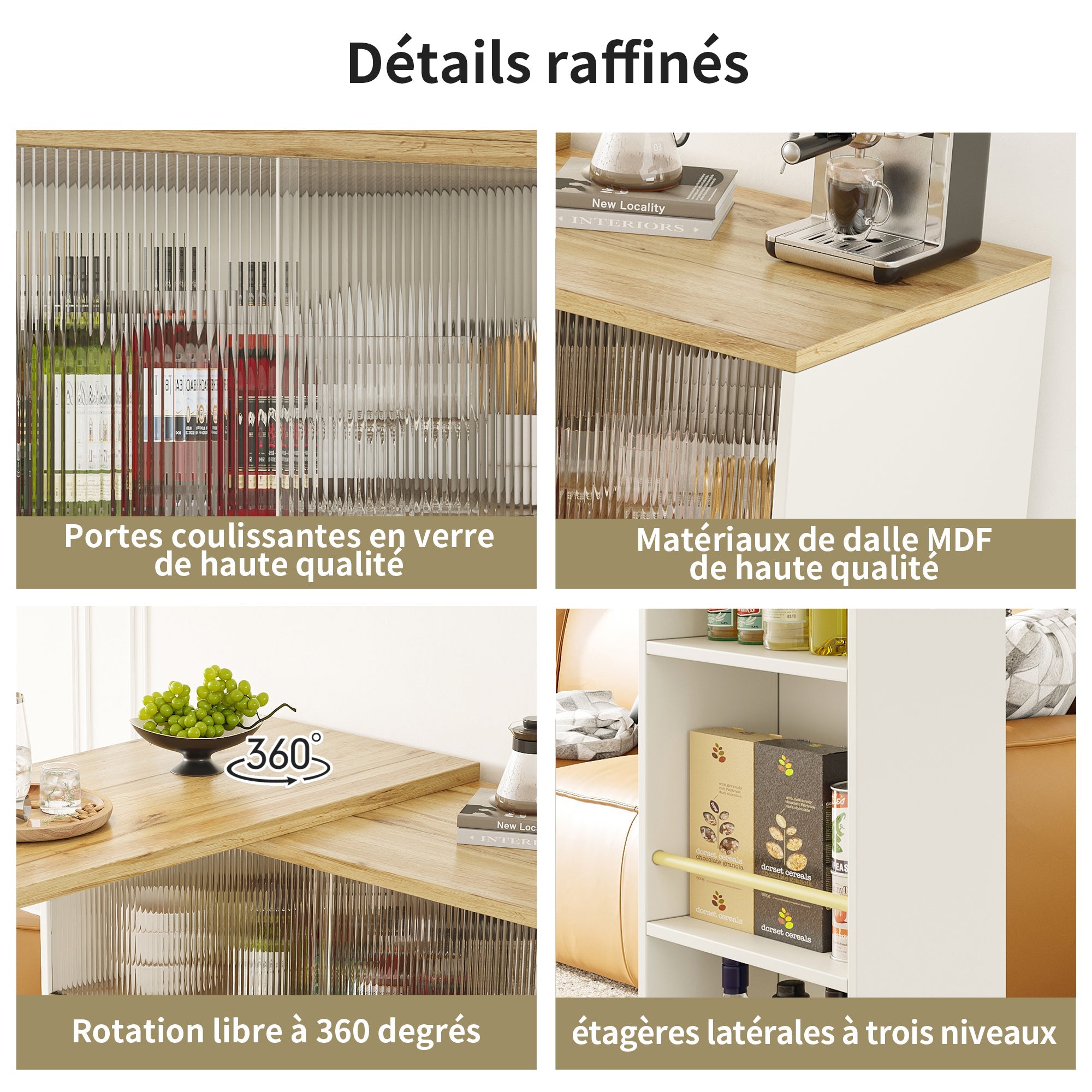 Logidon 360° draaibaar dressoir wit 90×45×100 cm glazen schuifdeur