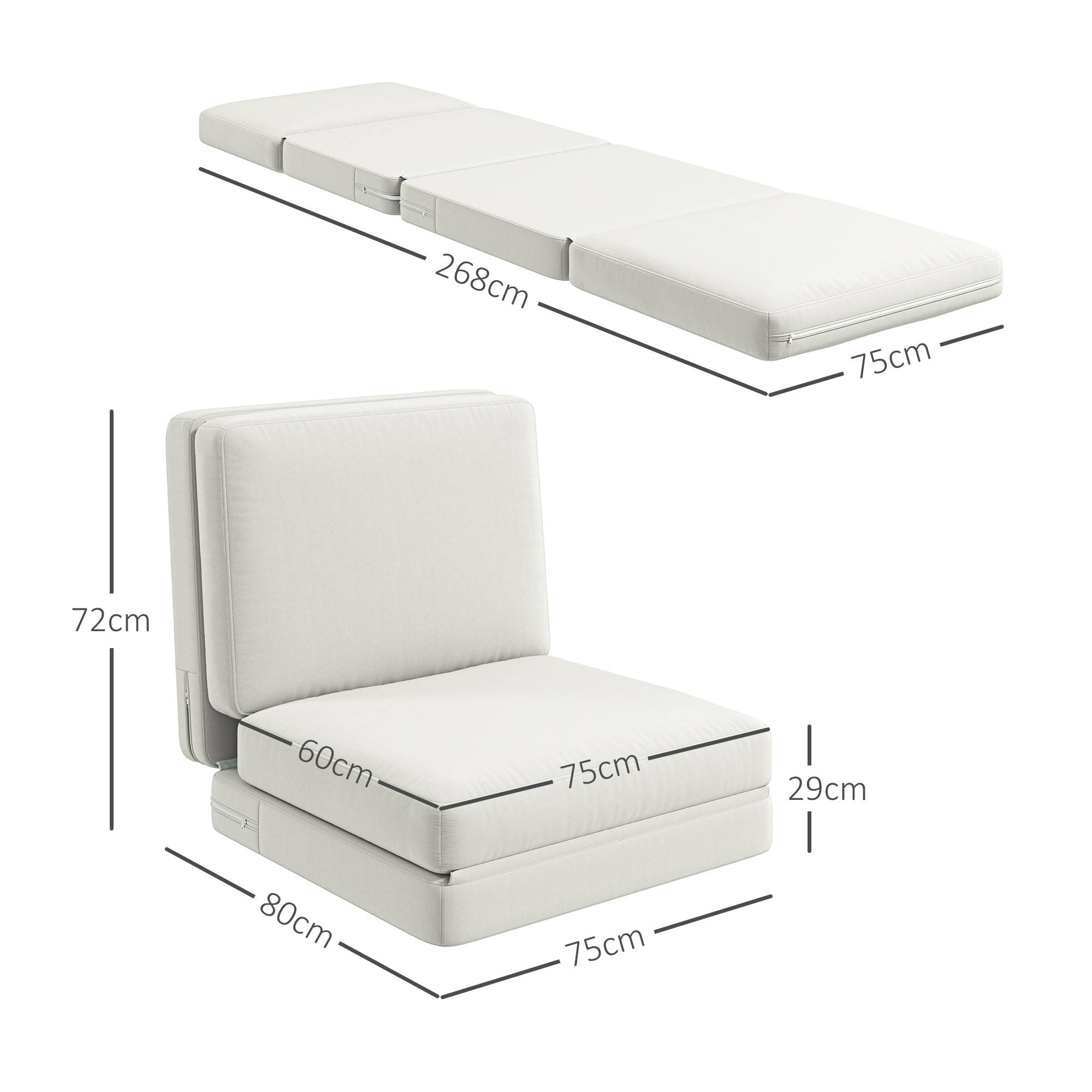Logidon vloerbank 3-in-1 opklapbare slaapbank crèmewit