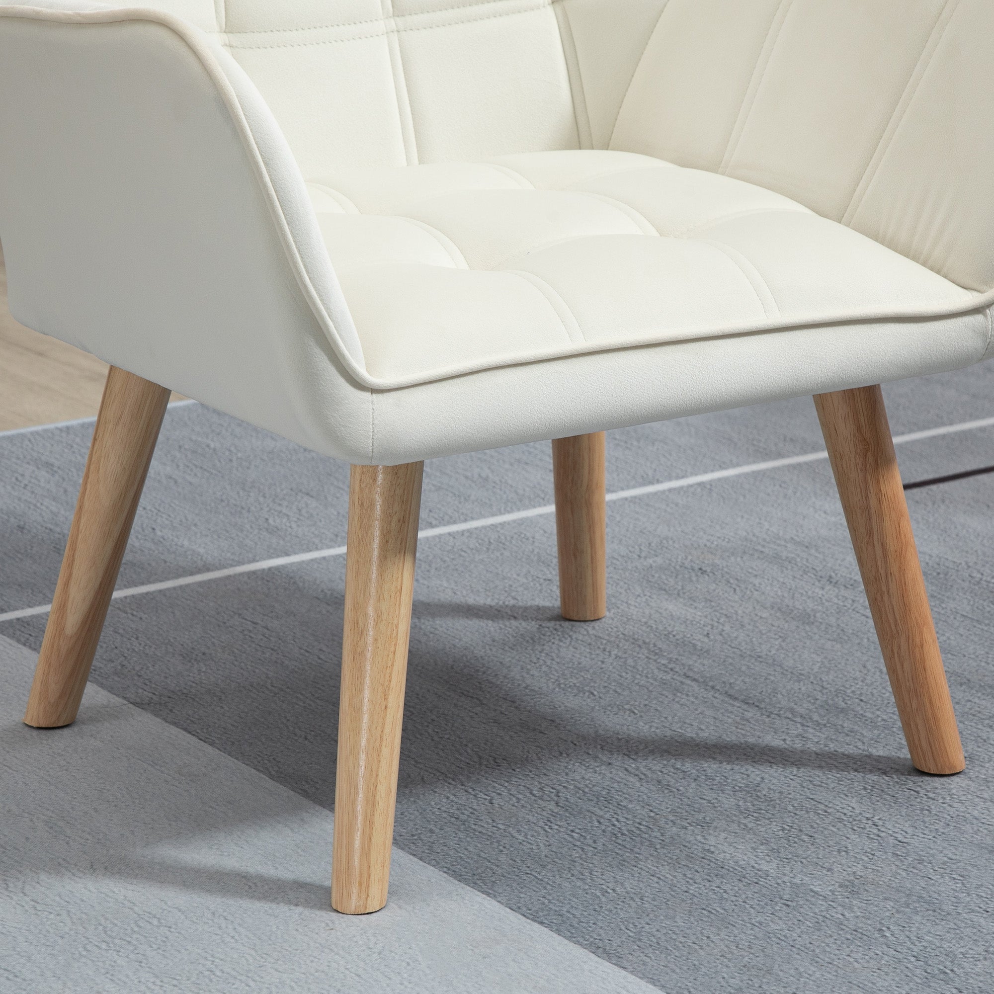Logidon enkele stoel relaxstoel fluweellook houten poten crème