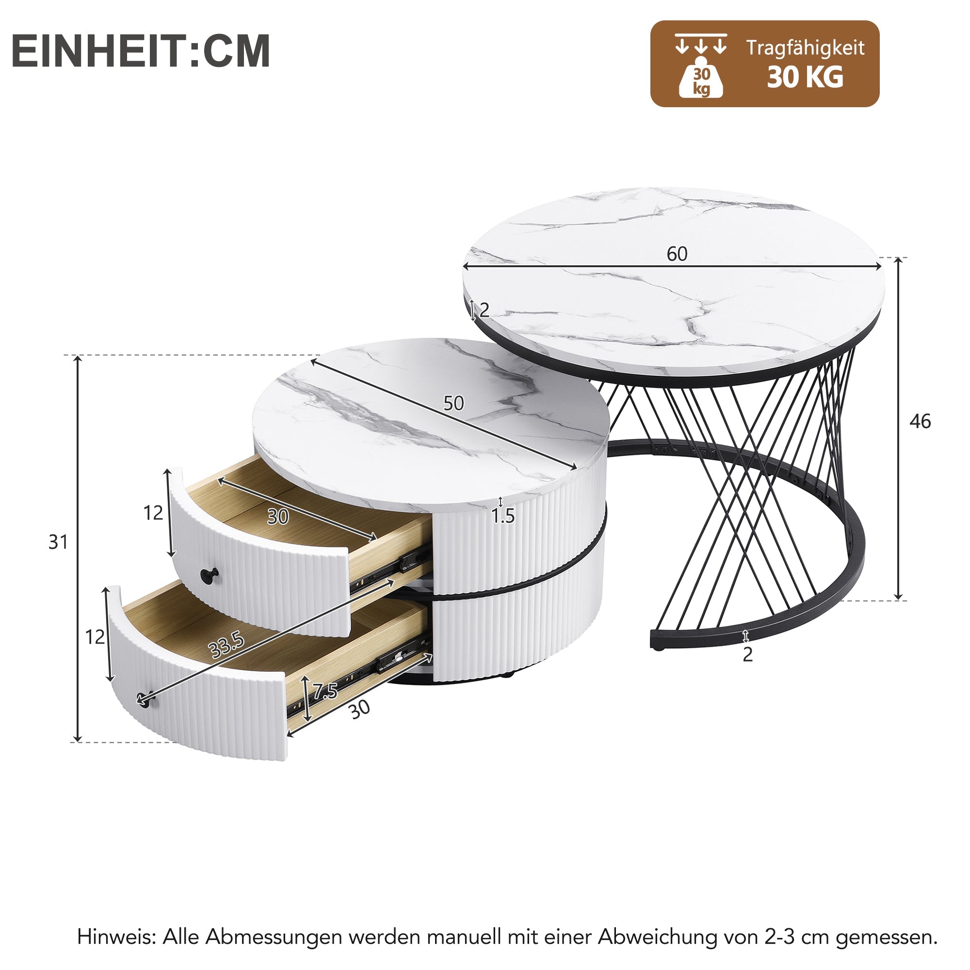 Logidon Elegant Nest salontafelset wit, 2-delig, 60x60/50x50