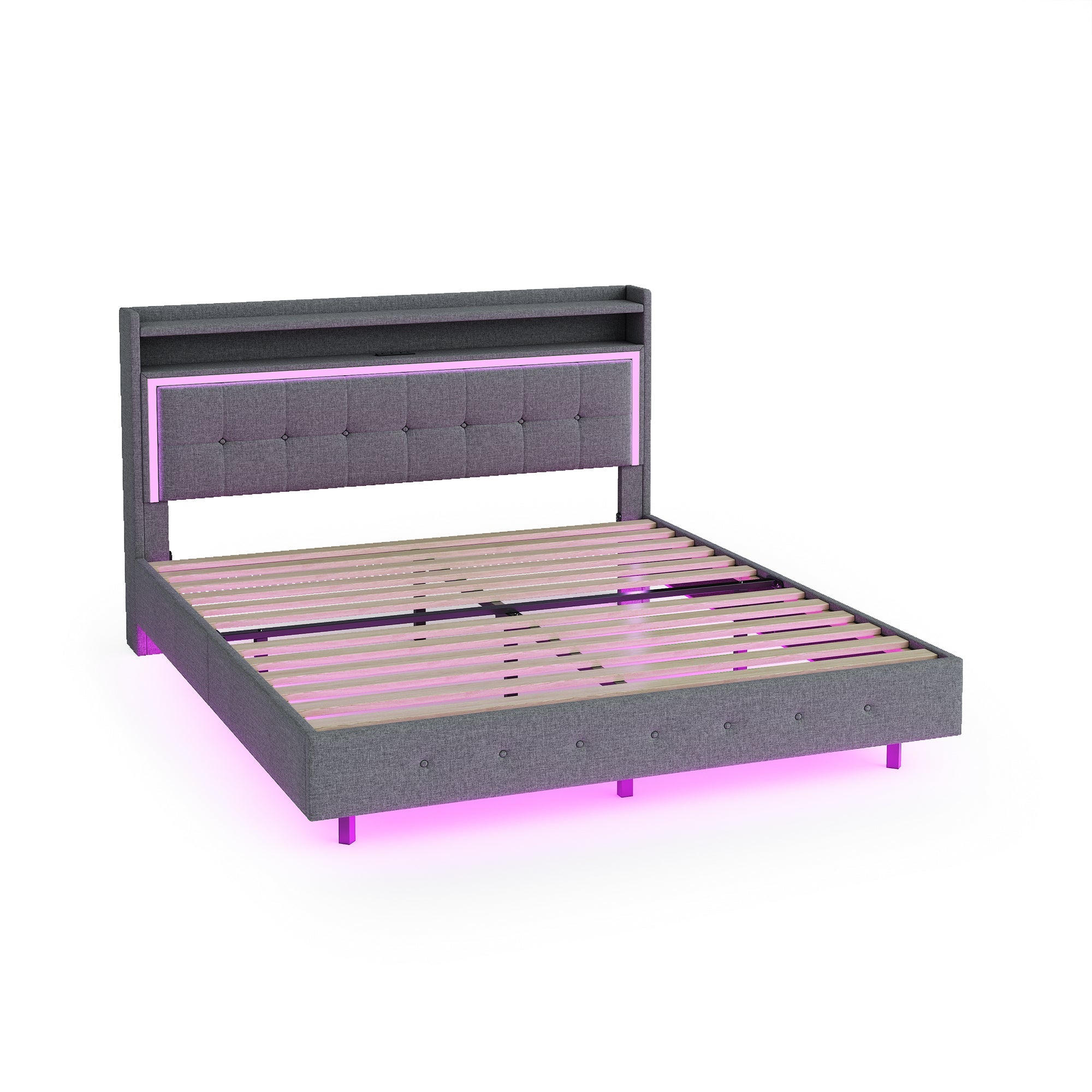 Logidon gestoffeerd bed 160x200 met USB-oplaadfunctie en LED lichtgrijs