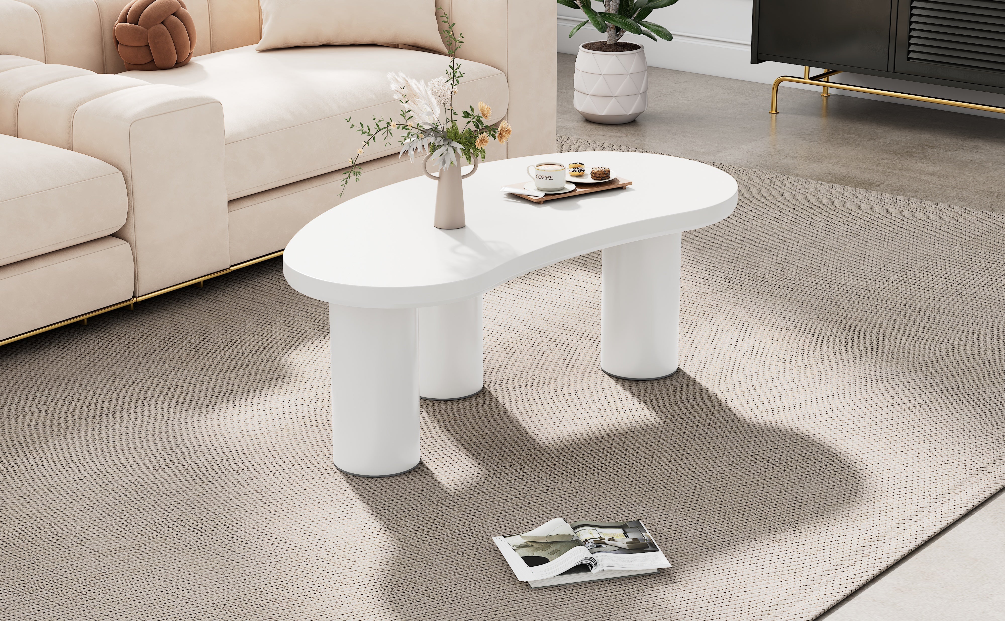 Logidon Witte halve maan salontafel 107x57x40,5 cm MDF en PVC