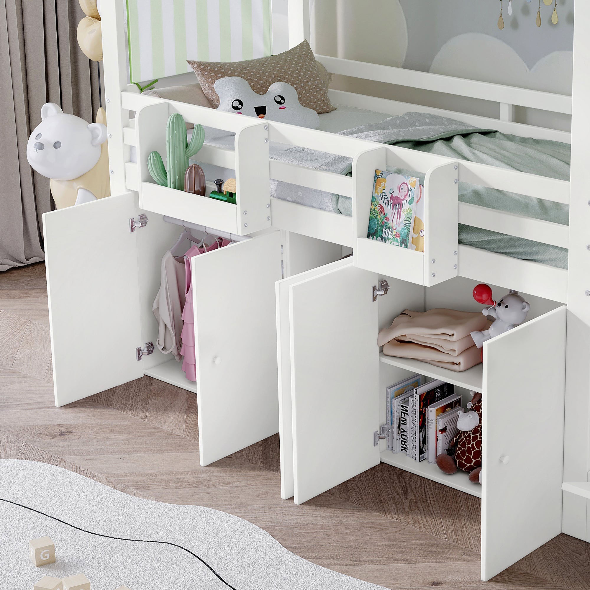 Logidon Kinderstapelbed 90x200 cm witgroen met kledingkast
