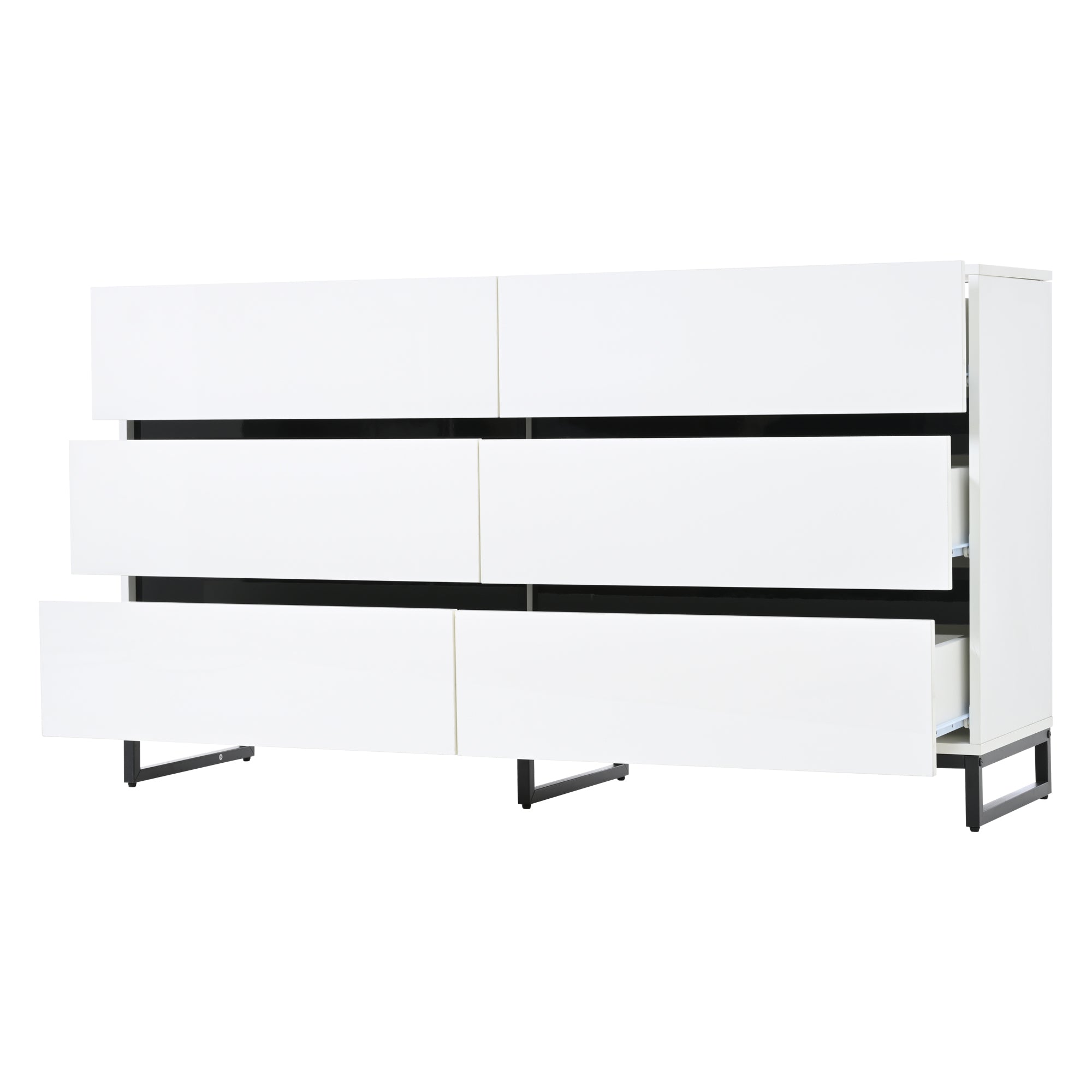 Logidon dressoir 140 cm hoogglans wit zwart met 6 lades