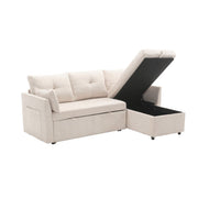 Logidon sofa bed with storage space and pull-out bed beige velvet cover