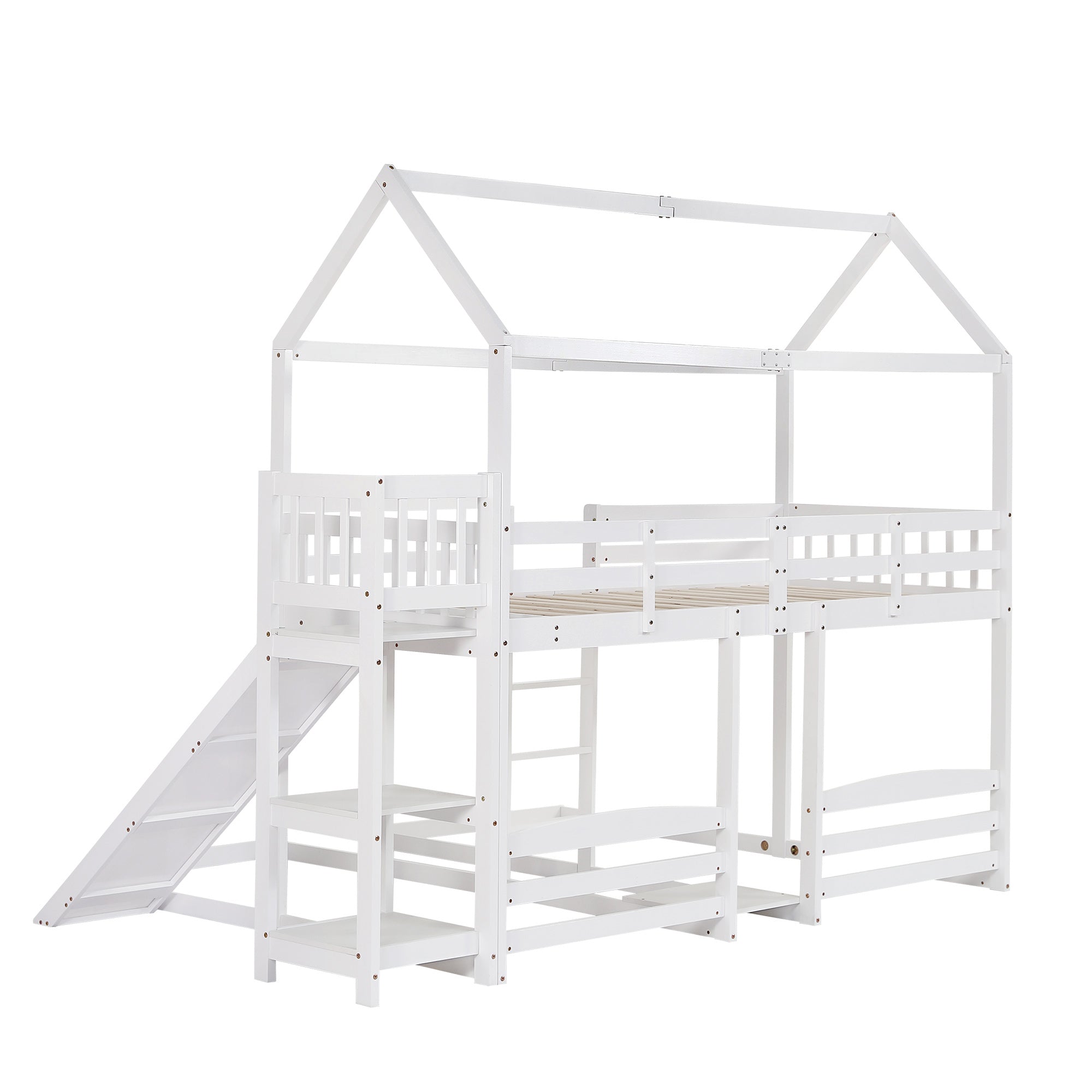 Logidon stapelbed met glijbaan wit 90x200cm drietrapsladder
