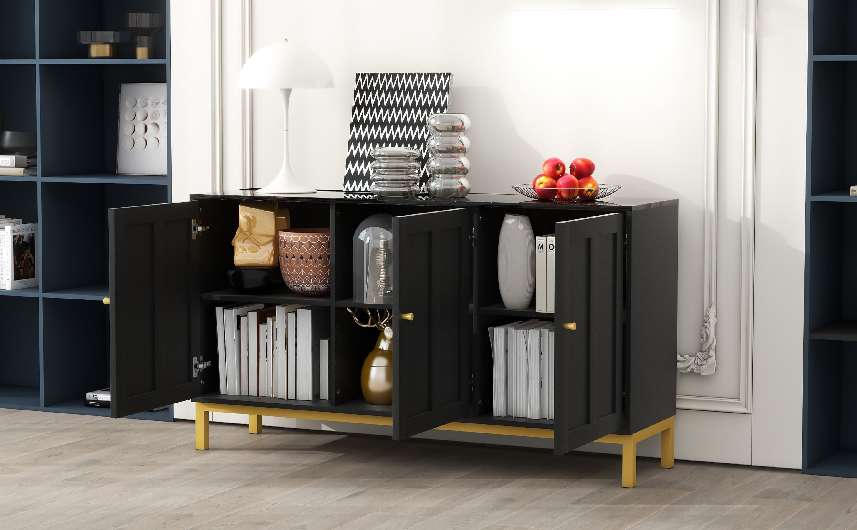 Logidon dressoir 3 deuren zwart MDF met marmerlook 140x40x78