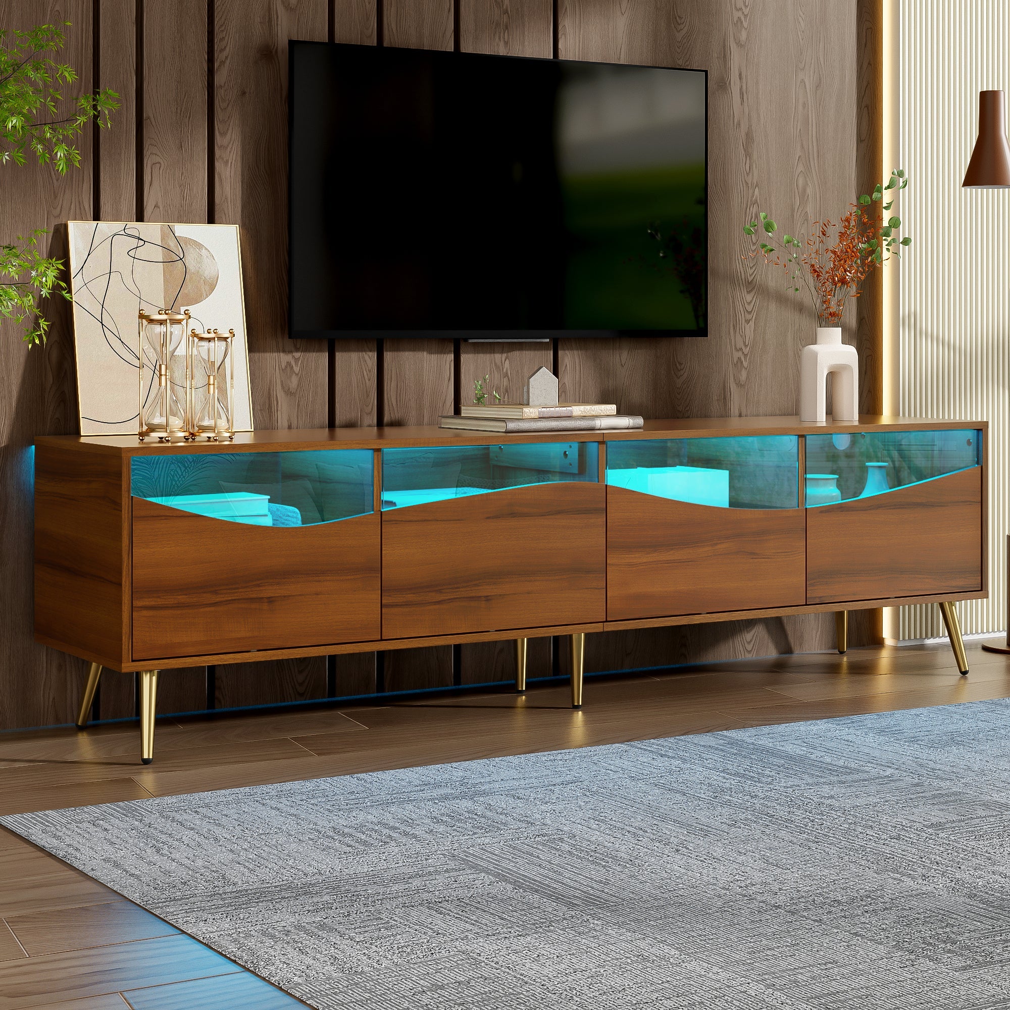 Logidon Modern TV-meubel 180x40x50 cm houtlook glasfront LED