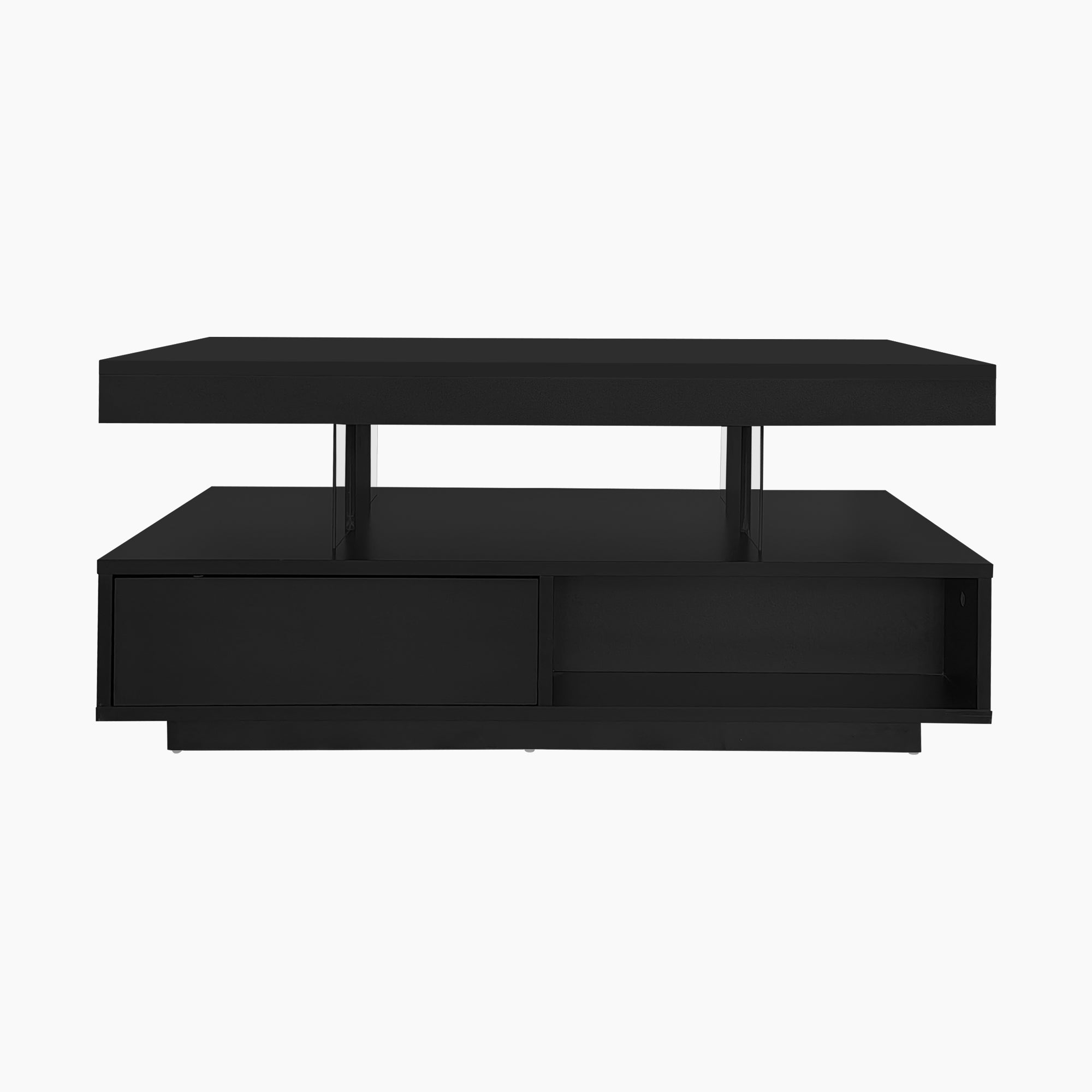 Logidon hoogglans salontafel zwart 95x50x42,5 cm glazen bladen