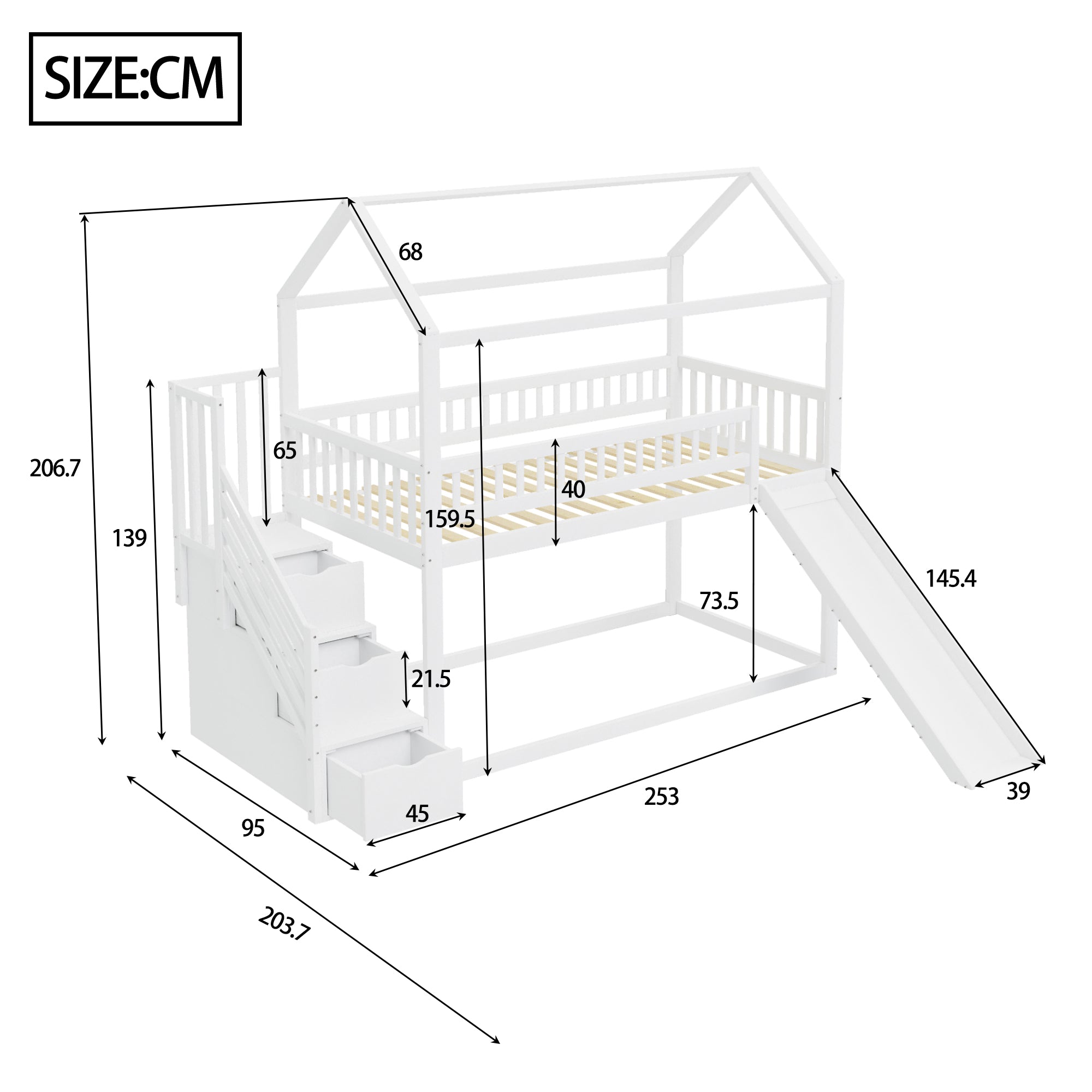 Logidon hoogslaper kinderstapelbed 90x200 wit glijbaan met opbergladder