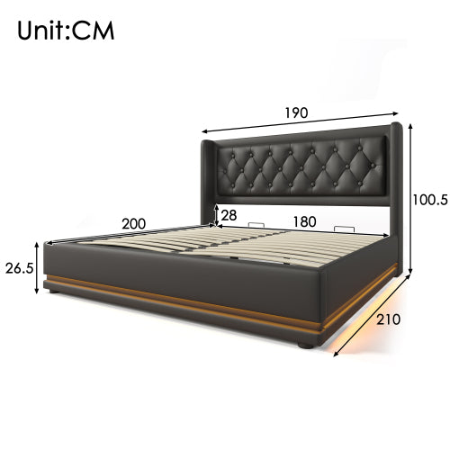 Logidon gestoffeerd bed tweepersoonsbed 180x200 zwart opbergruimte USB TypeC LED