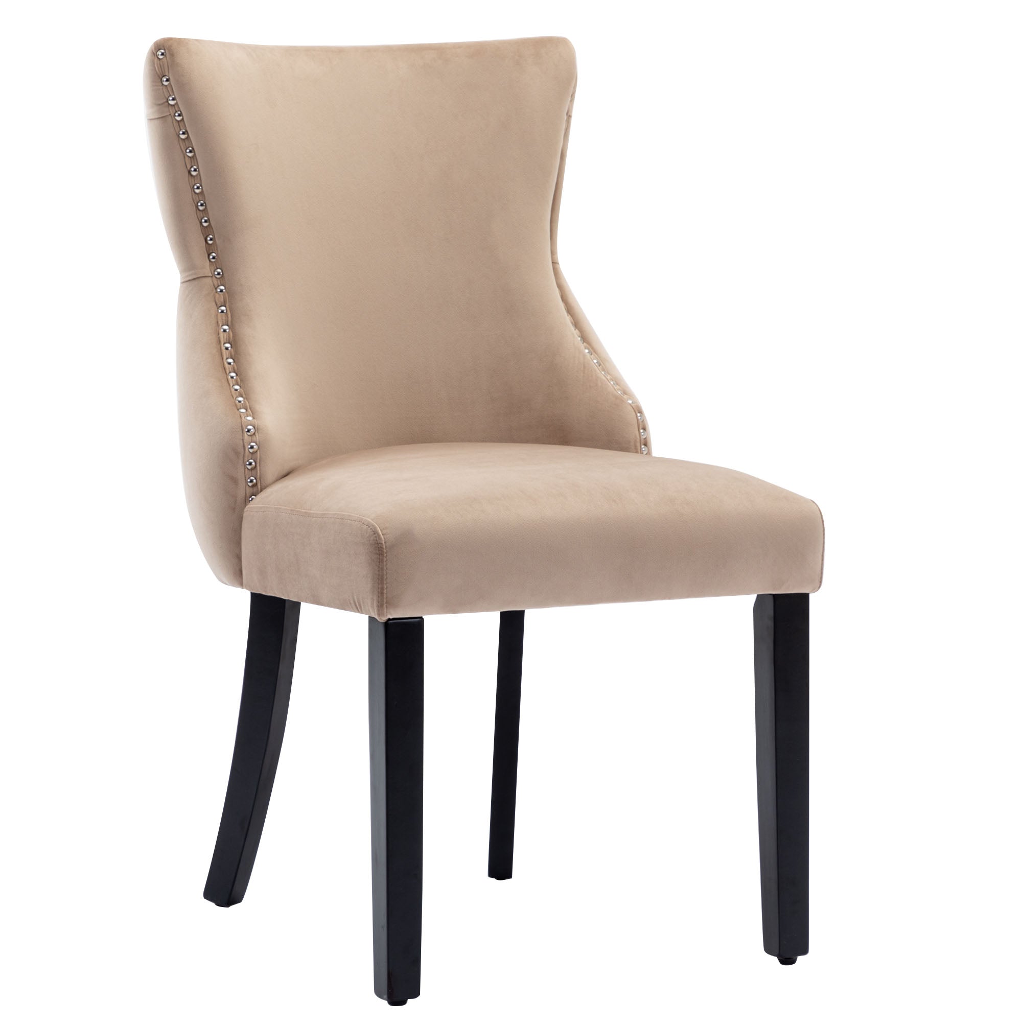 Logidon 4-foot chair beige velvet button quilting solid wood frame set of 2