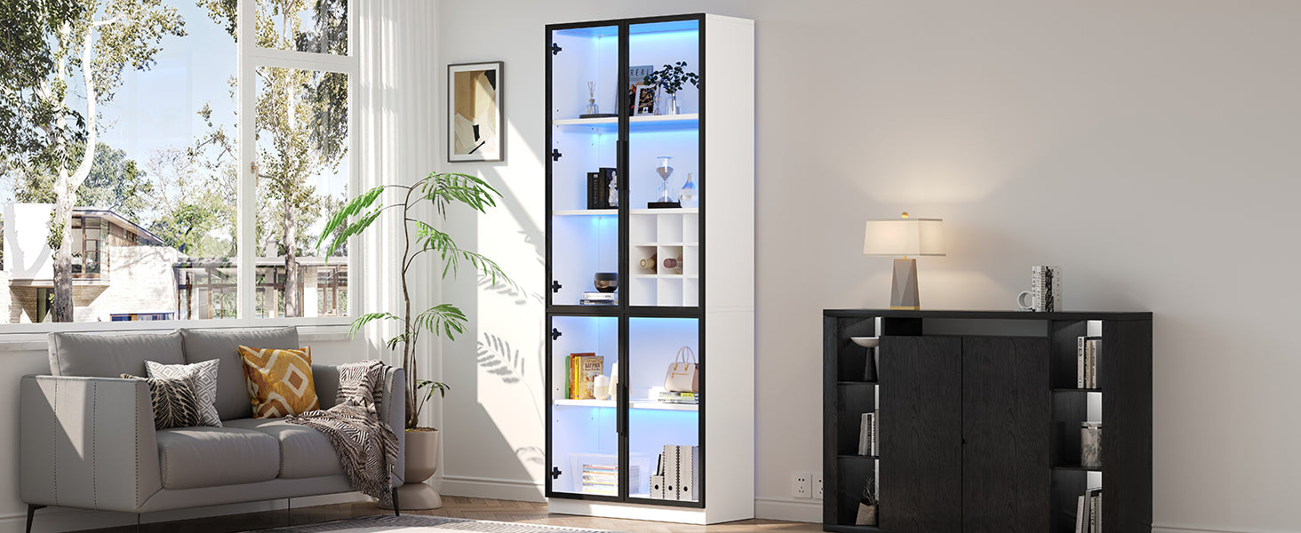 Logidon showcase 80x35x200 white glass doors LED lighting wine rack